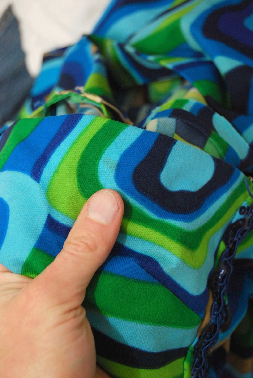 70s Psychedelic Print Maxi Dress (S) small blue green vintage Vogue funky retro