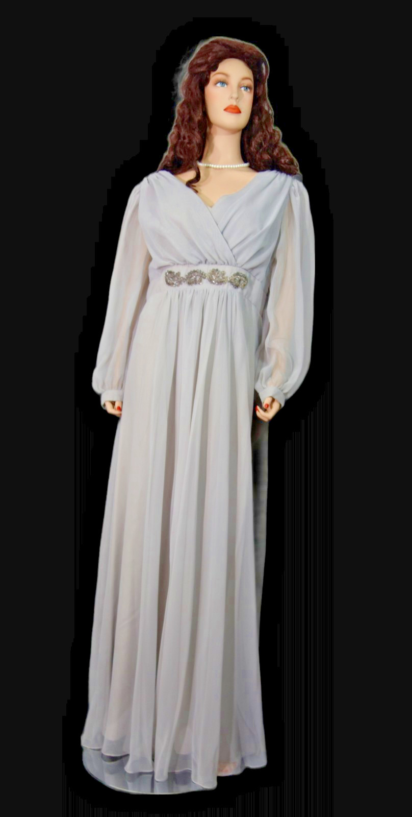 Vintage c1980’s~Handmade~Soft Pleated Chiffon Formal Evening Gray Gown Lined XL