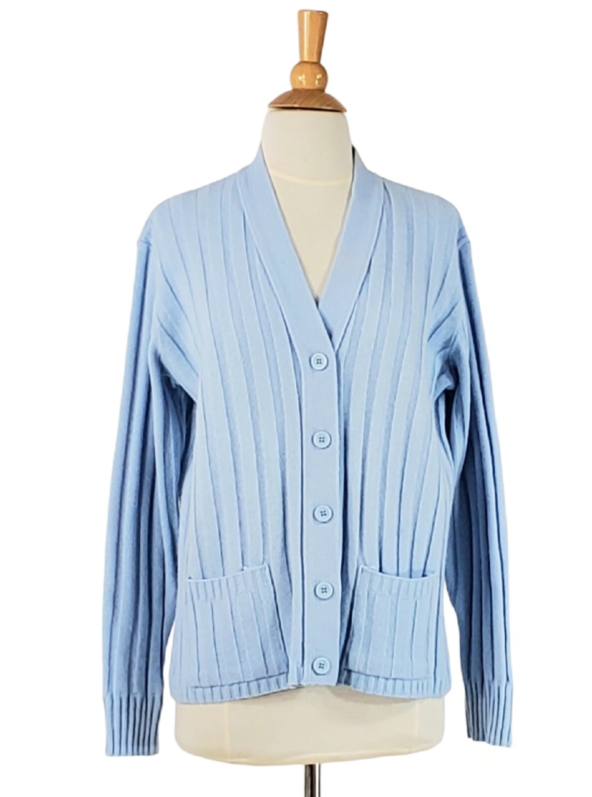 Vintage 1970s Sears Sweater – 70s Cardigan in Light Blue sm med lg