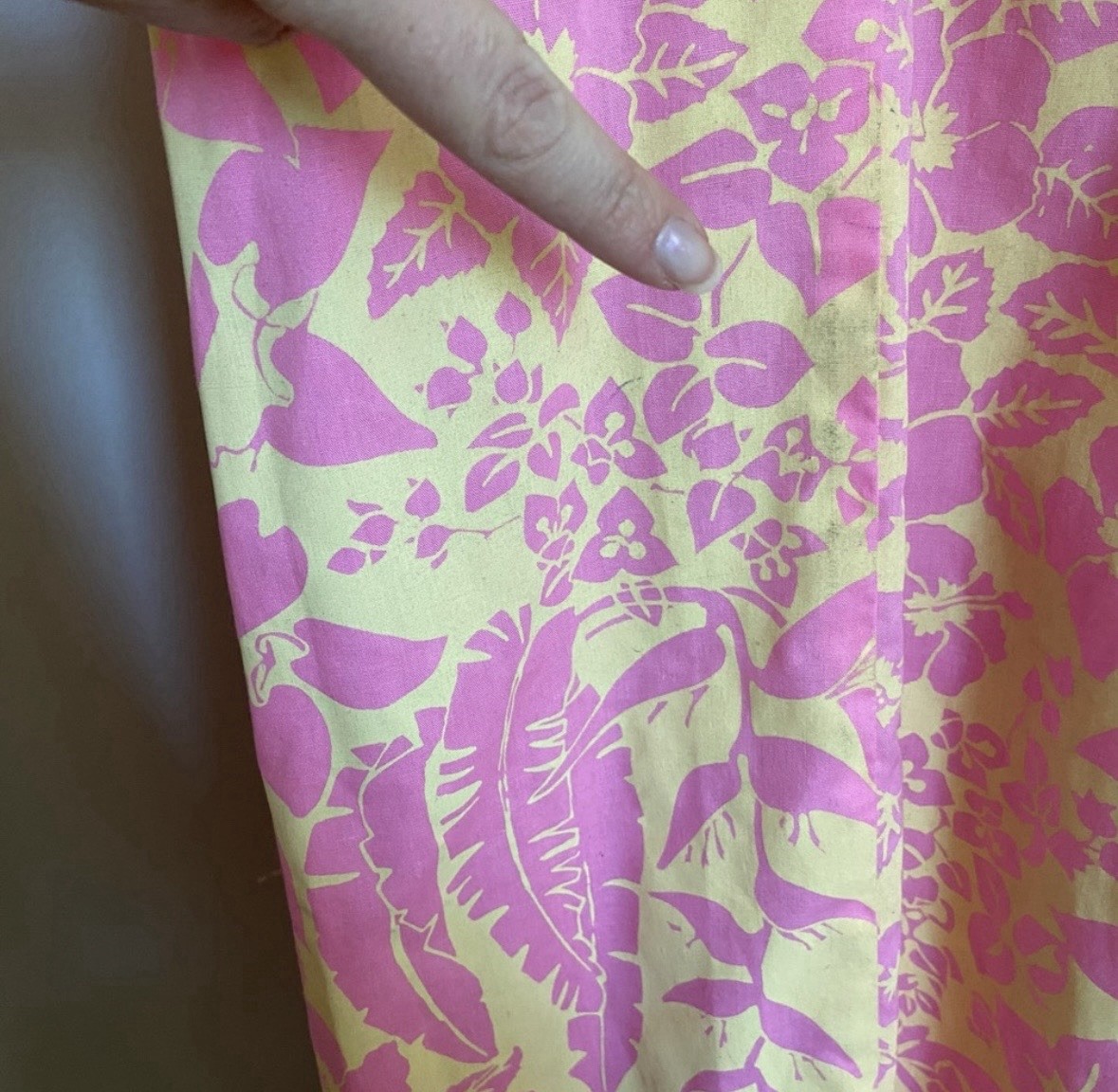 Vintage Ruth Clarage Large Floral Pink Print Mumu House Dress Boho Hand Printed