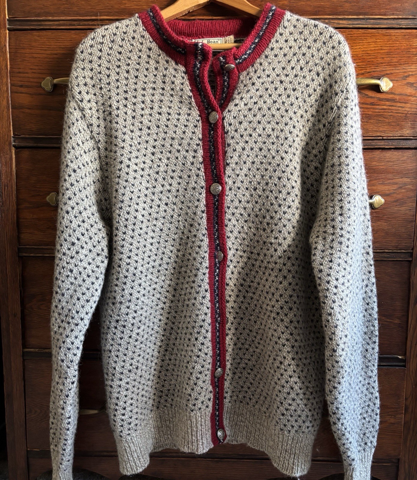 Vintage L.L. Bean USA Norwegian Wool Blend Cardigan Sweater (Size XL)