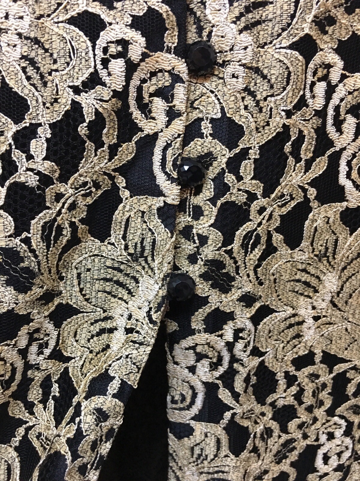 Vtg Liz Claiborne Night Evening Dressy Party 12 Jacket Black Gold Lace Overlay