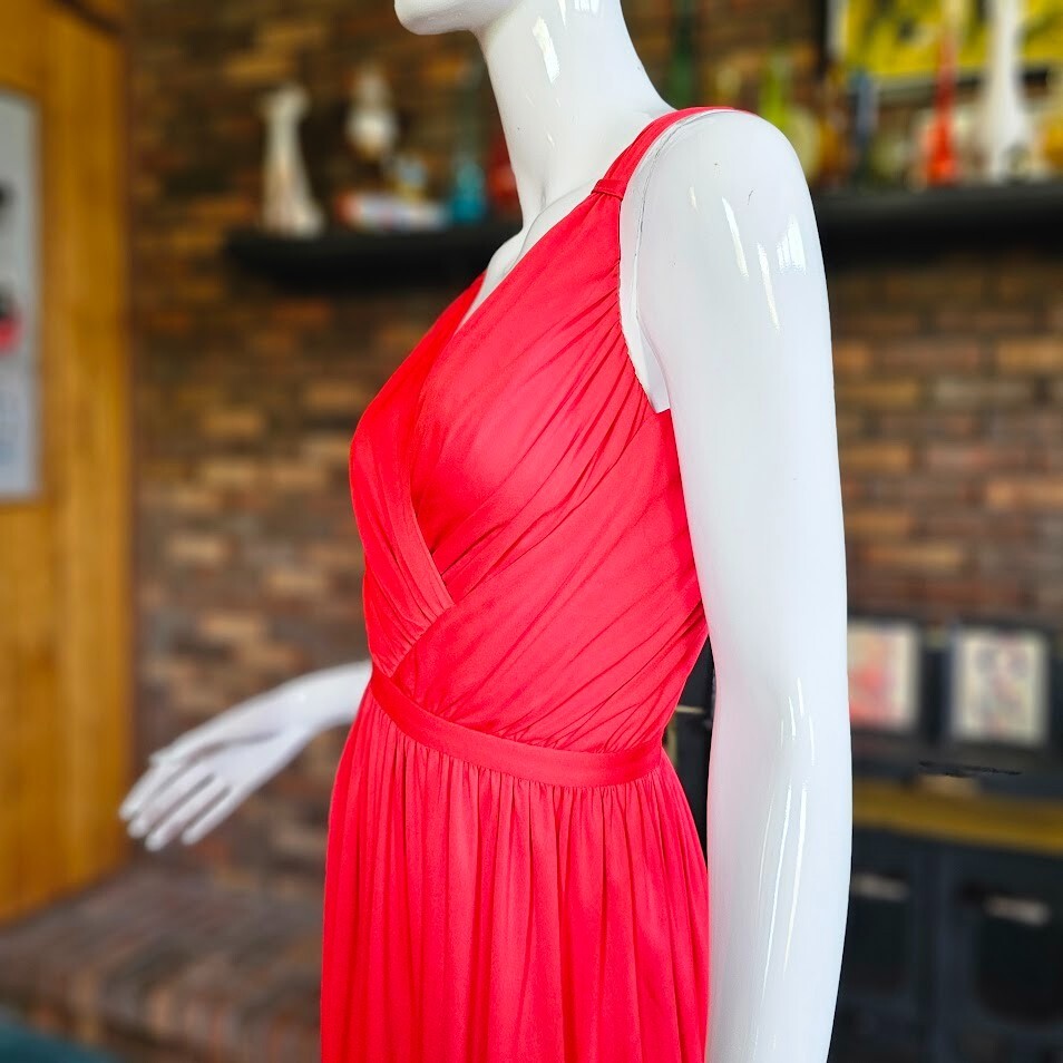 Vintage 70s Disco Cut Out Backless Red Draped Jersey Maxi Bra Dress Gown XS/S