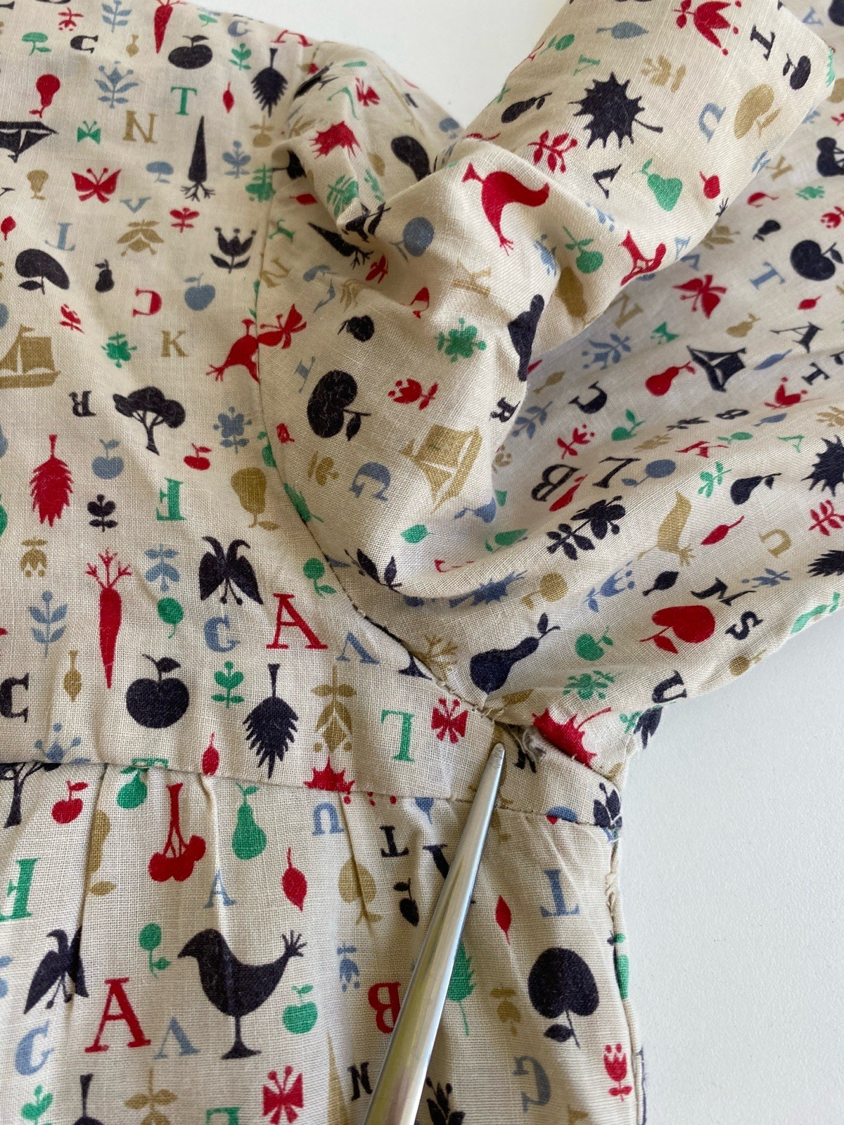Vintage 60s Handmade M Smock Dress Alphabet Print