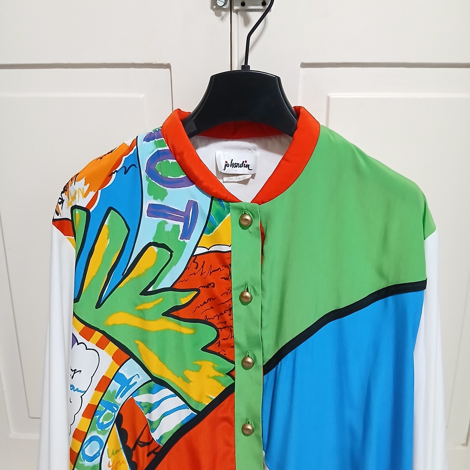 Vintage Jo Hardin Multicolor Abstract Funky Pattern Blouse Shirt Top Size 10