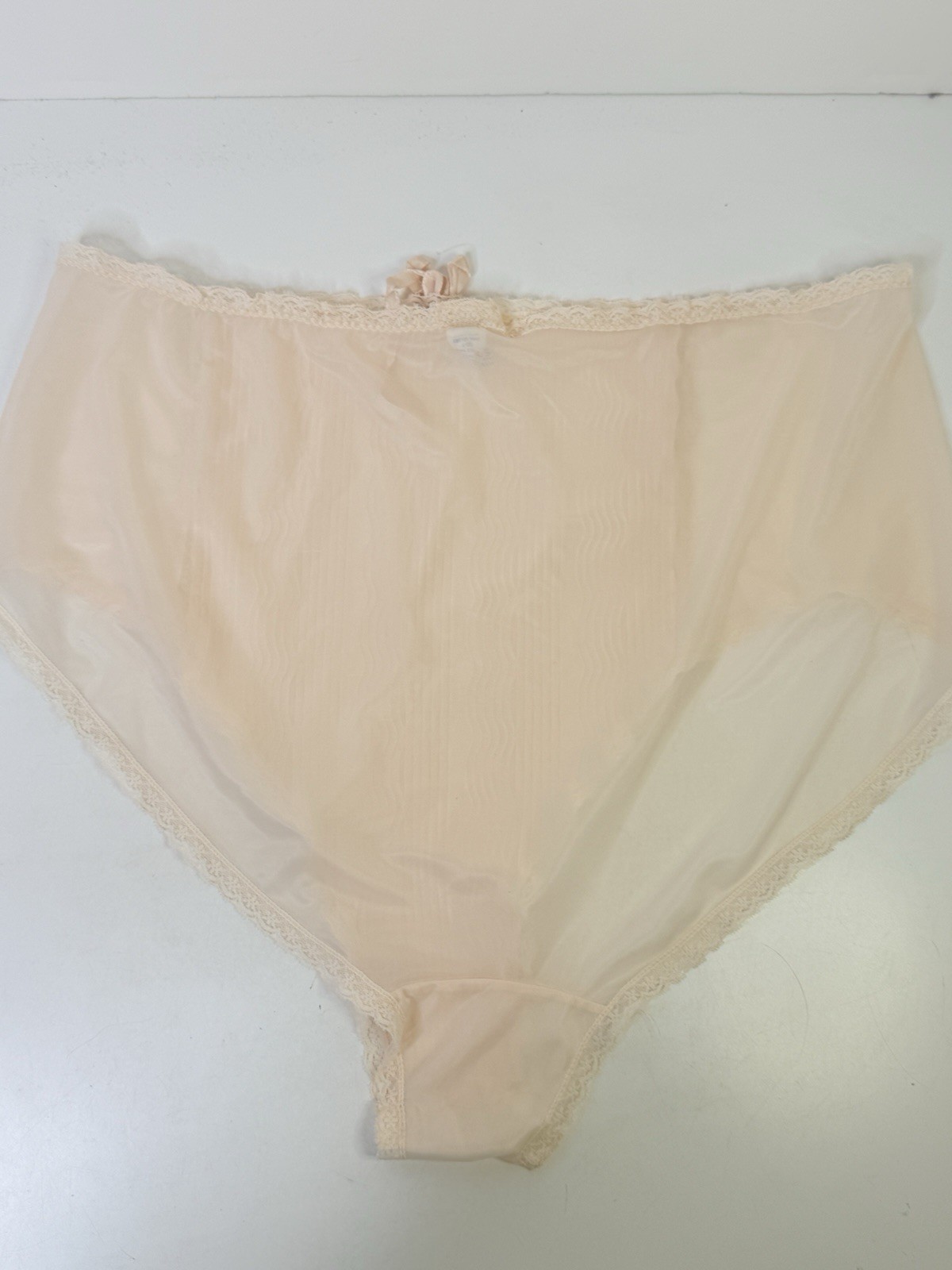 Vintage Silky Nylon Sheer Chiffon Lace Granny Gusset OLGA Panties NUDE M