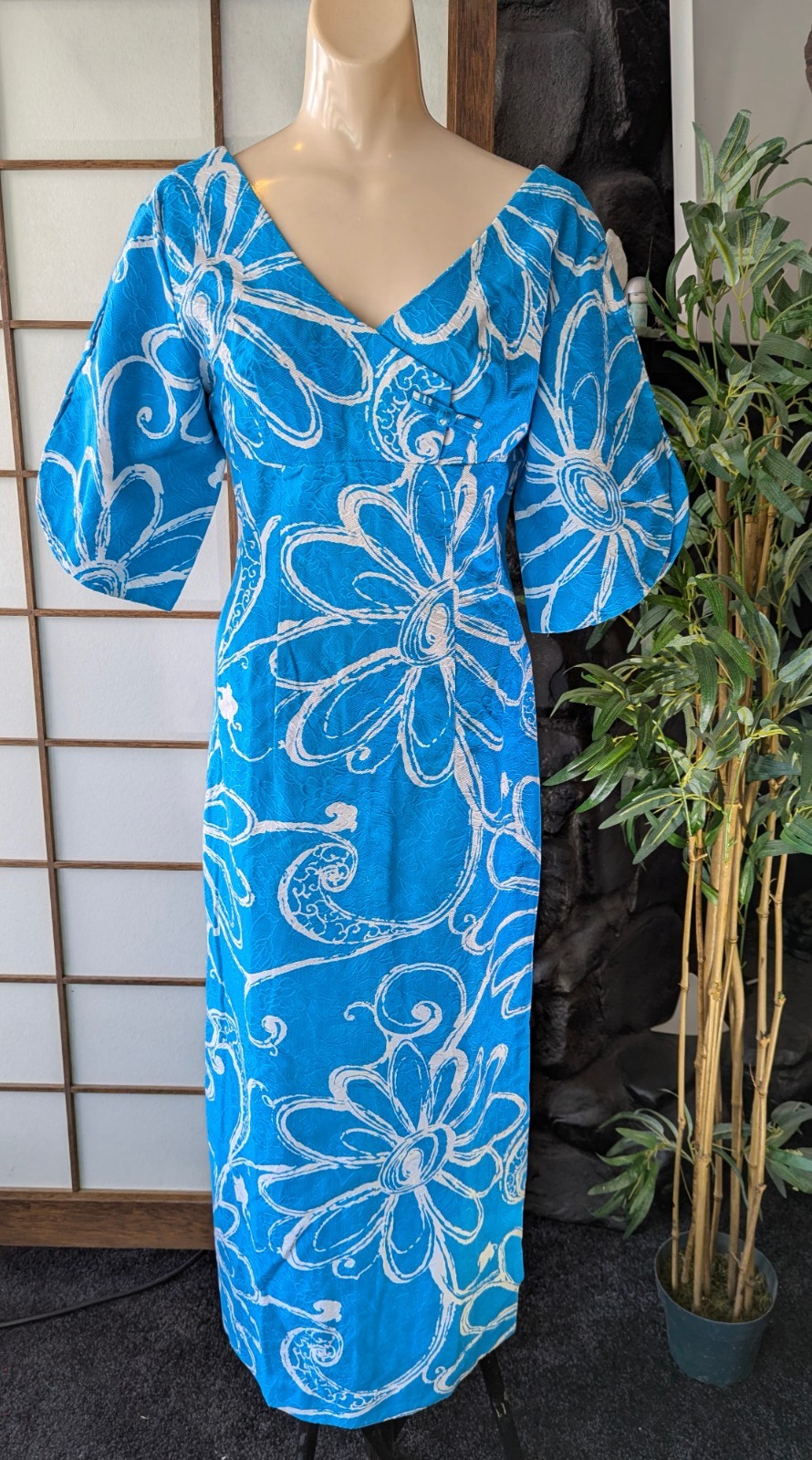 Vtg 60s MCINERNY By SYDNEY Honolulu Traditional Floral Maxi Dress Muu Muu Sz S