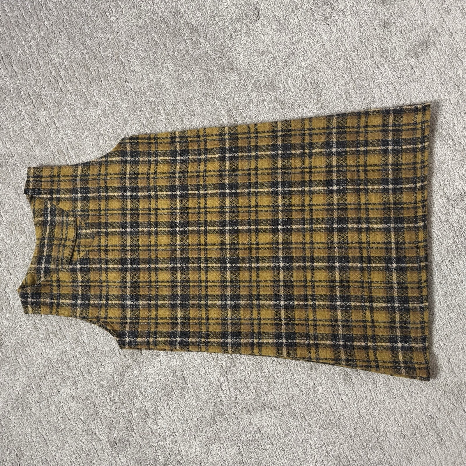 Vintage Plaid Sleeveless Shift Dress in Yellow and Black – M