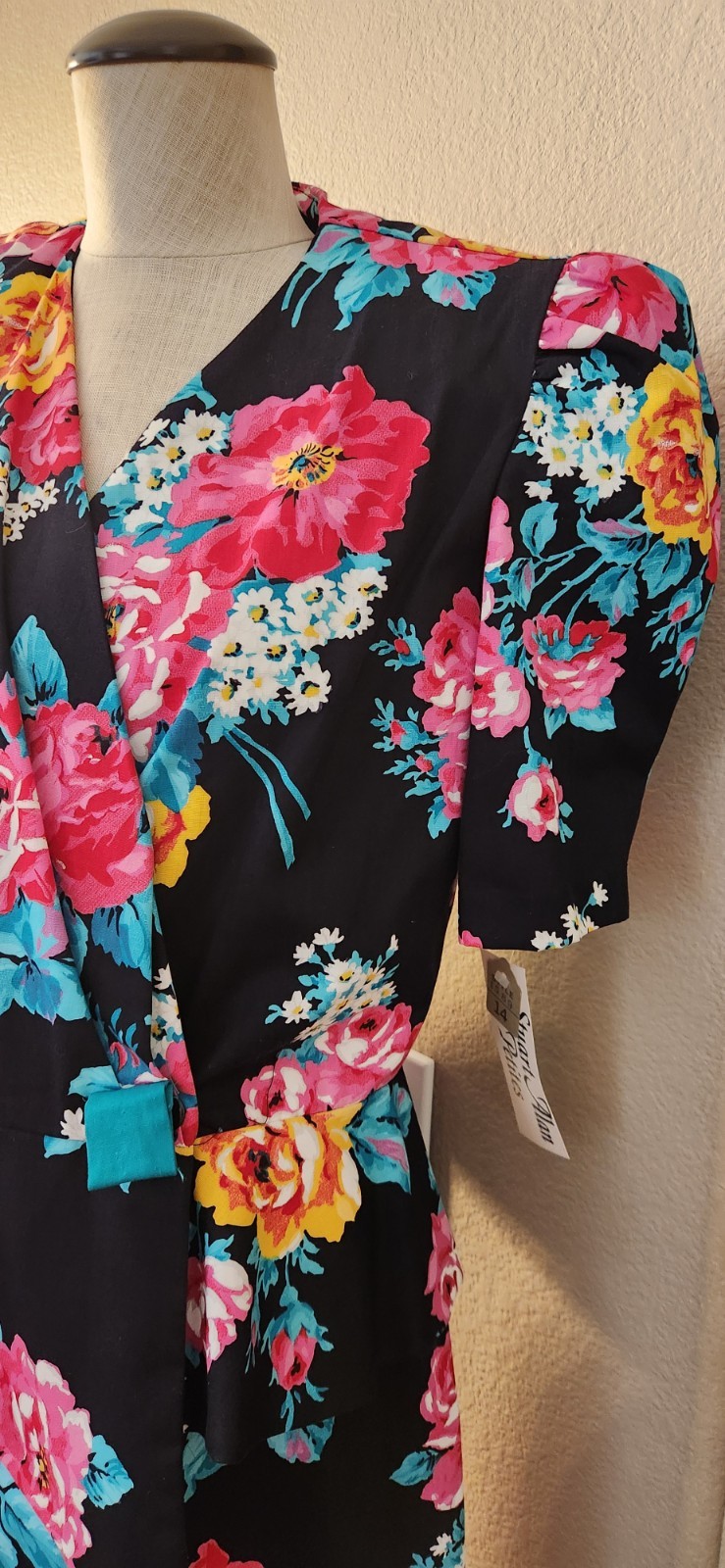 VTG 80s Stuart Alan Petites 2 Piece Dress Set Floral Peplum Top Size 14