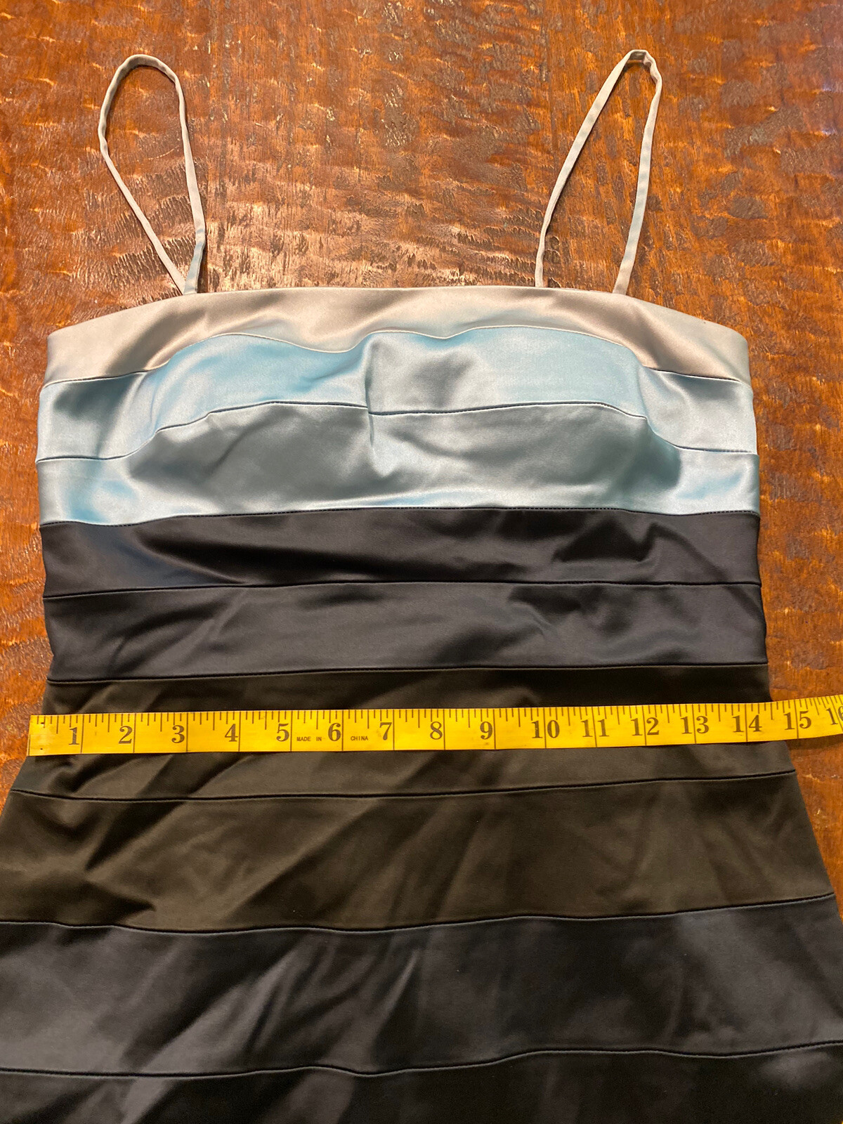 Vintage Oleg Cassini Blue Grey Black Pleated Sleeveless Stretchy Dress Size 6