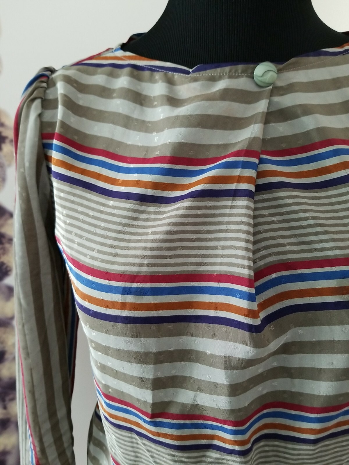 Vintage LANGTRY Striped Pullover Puff Sleeve Vertical Pleat Blouse Size