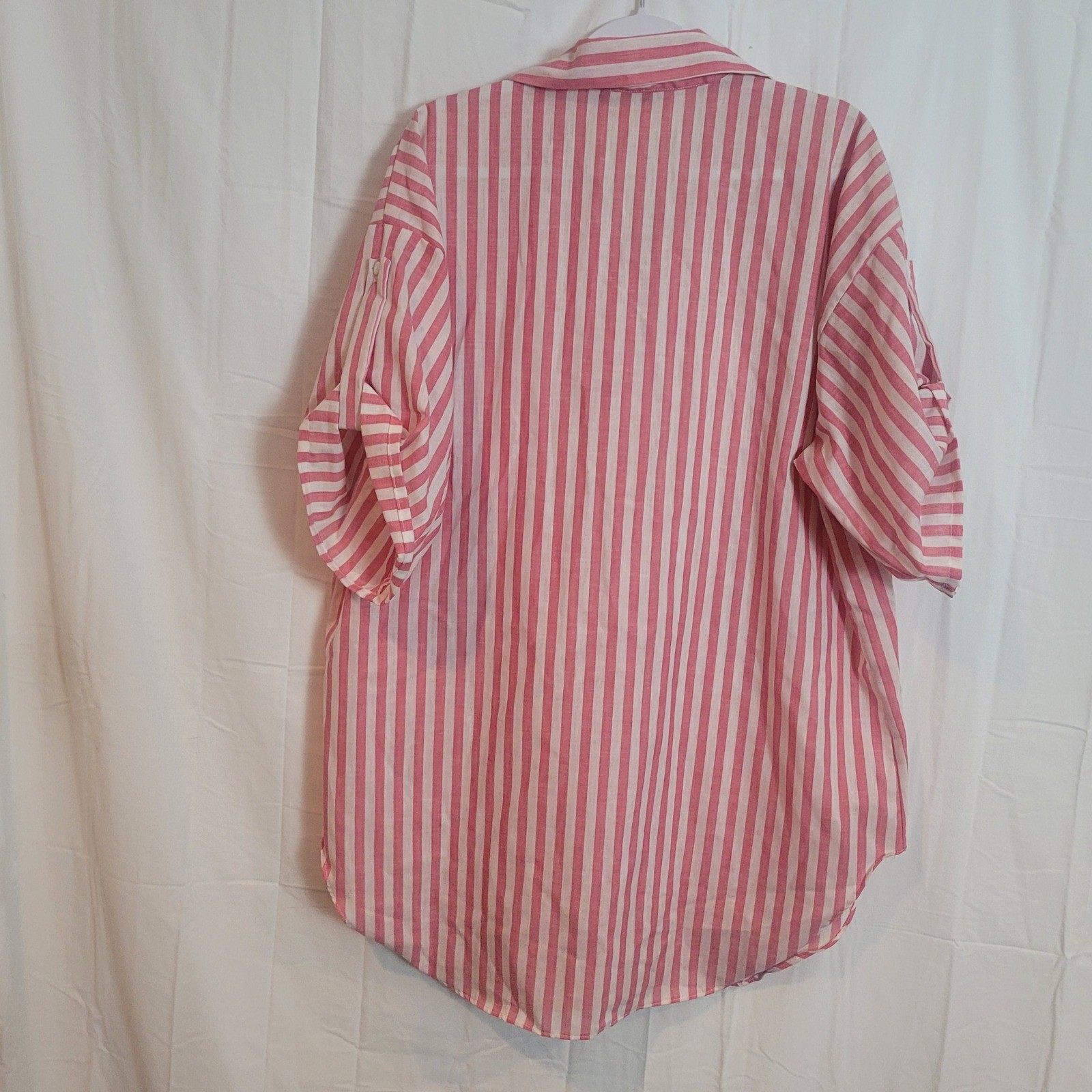 Vintage Carole Lee Pink White Striped Roll Tab Button Down Shirt Size 44 USA