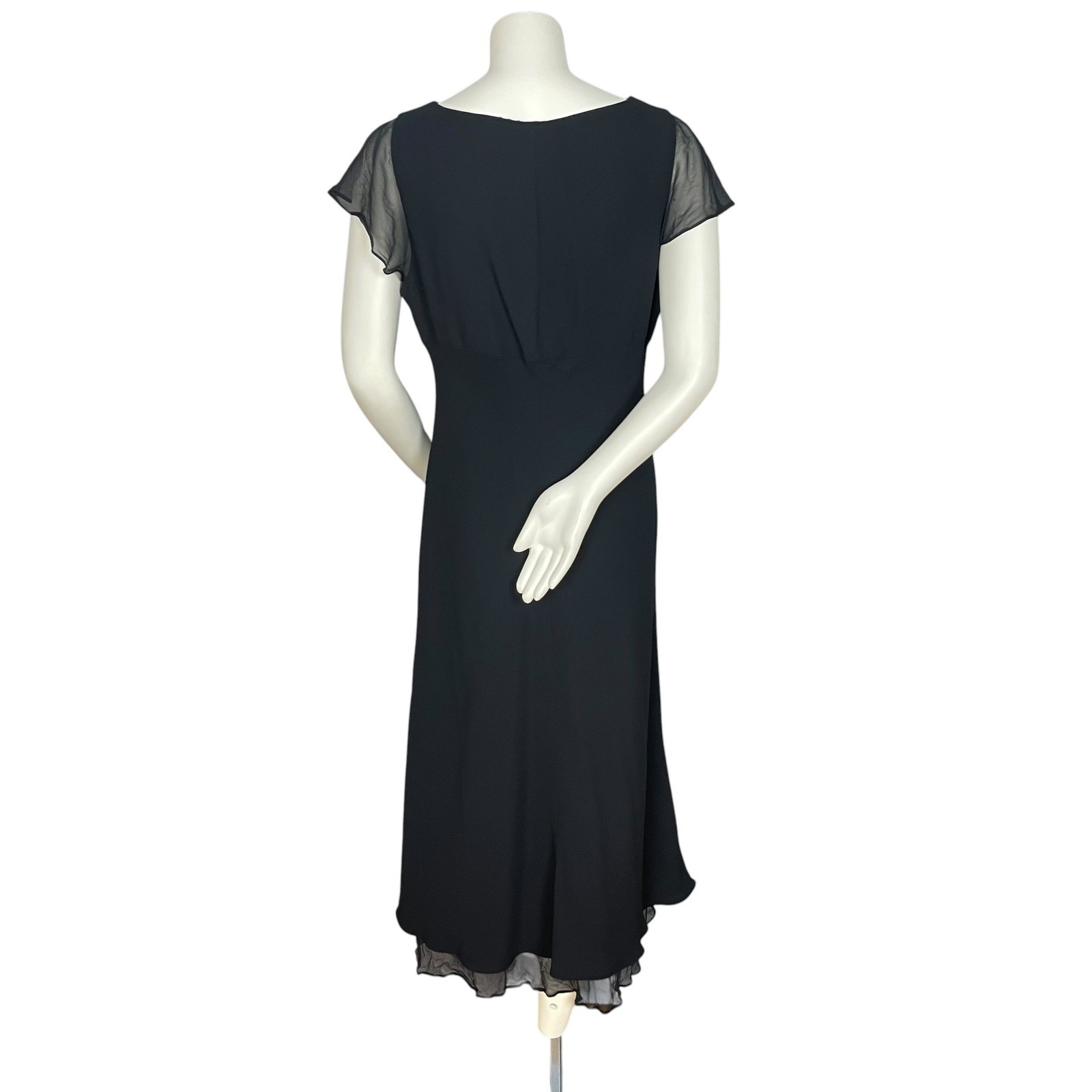Vintage Jones New York Dress Midi Dress Women 16 Black Sheer Flutter Sleeve