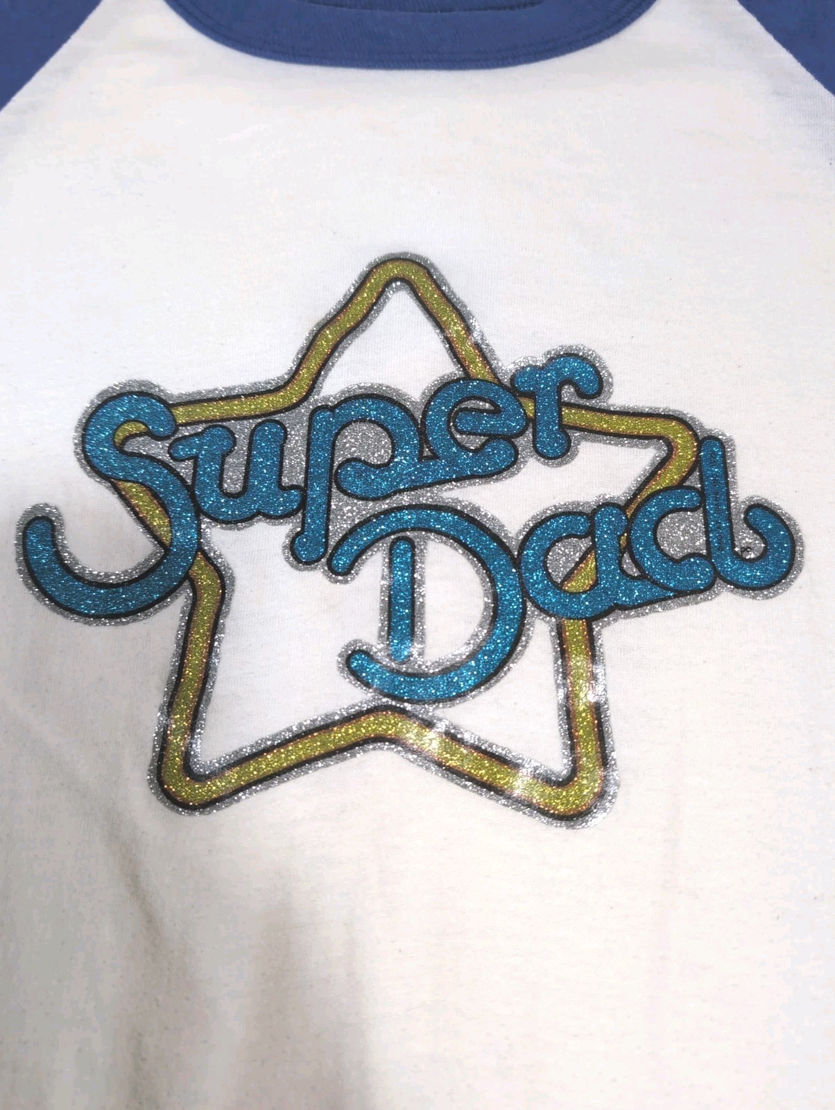 Vintage 80s Blue White Raglan Baseball Shirt Sequin Star Made In USA
