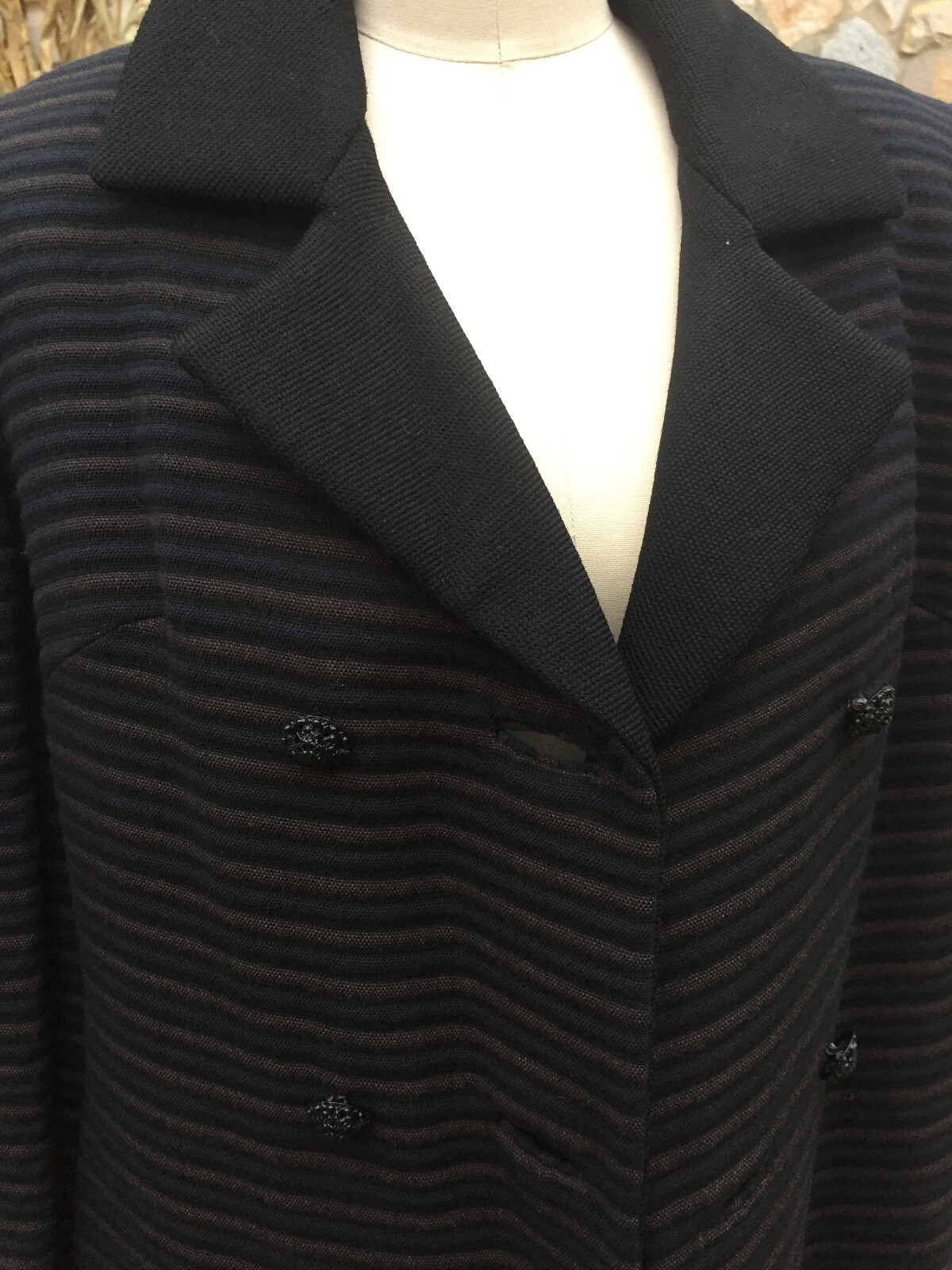 Textured Black/Brown/Navy Striped Coat 1950’s From Jaywein Arbitman NY Size M