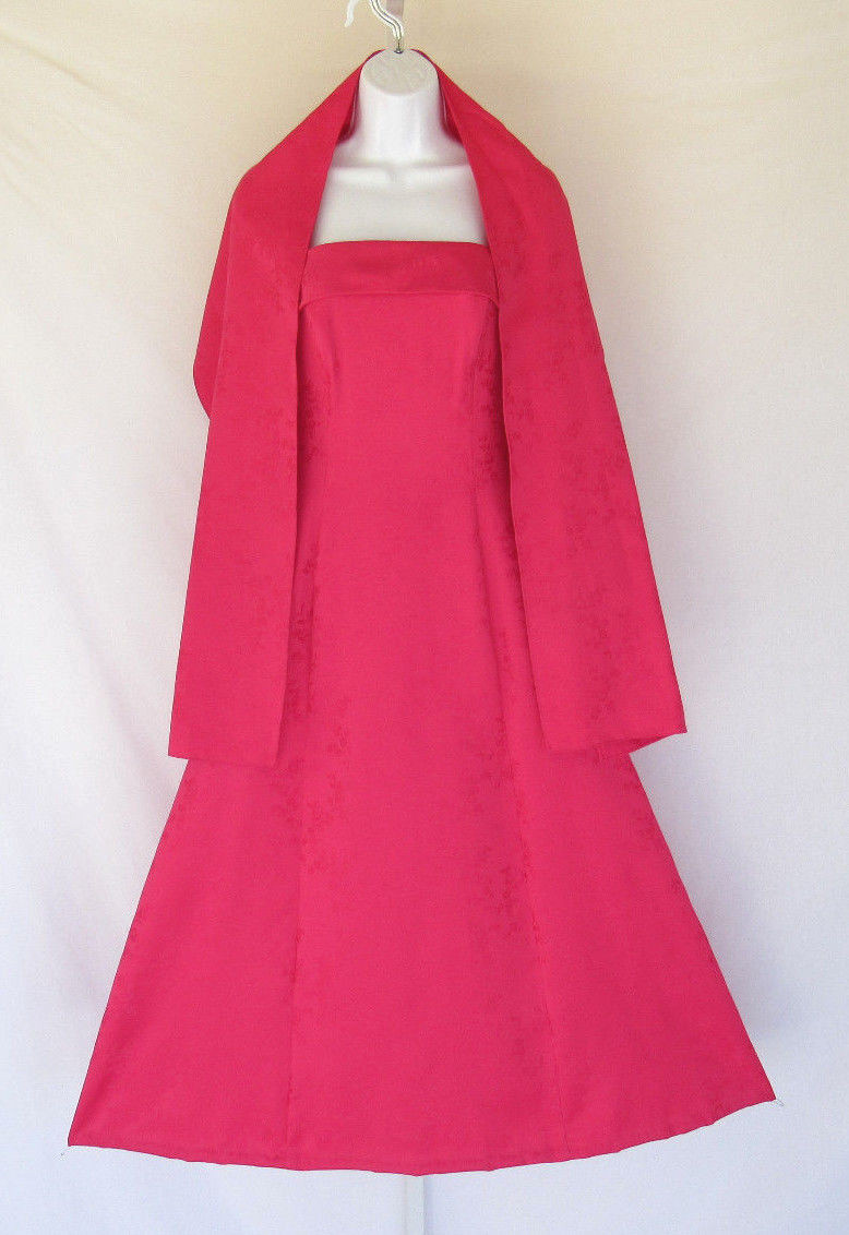 VINTAGE 1980s 90s ROBERTA COCKTAIL PROM DRESS MAGENTA PINK SHAWL FLOWERS