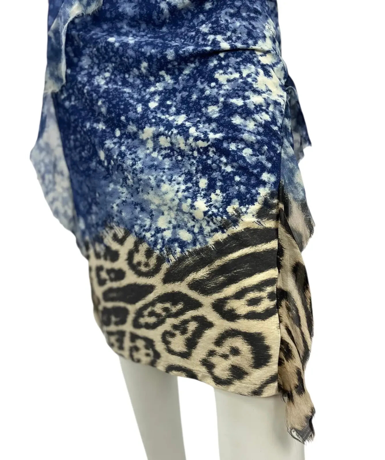 2001 Vintage Roberto Cavalli Leopard Acid Print Ruffled Silk Dress