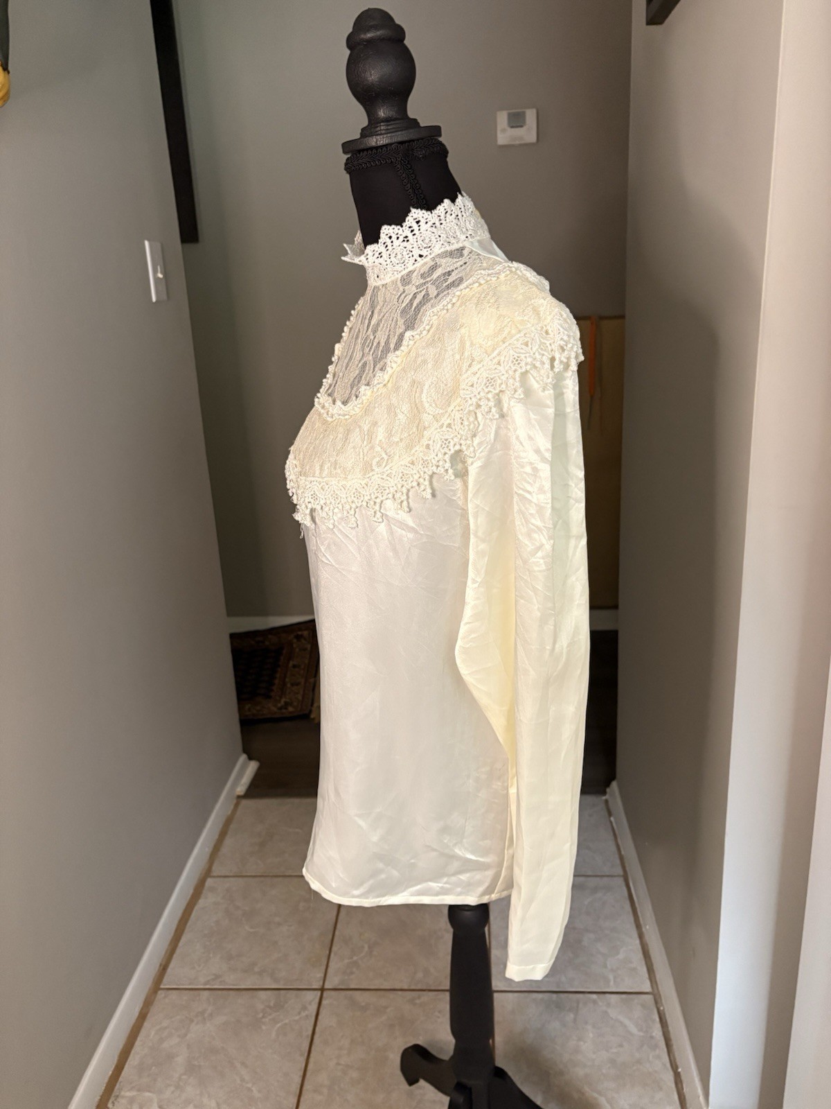 Vintage Satin 80s Worthington Lace Bibbed Blouse