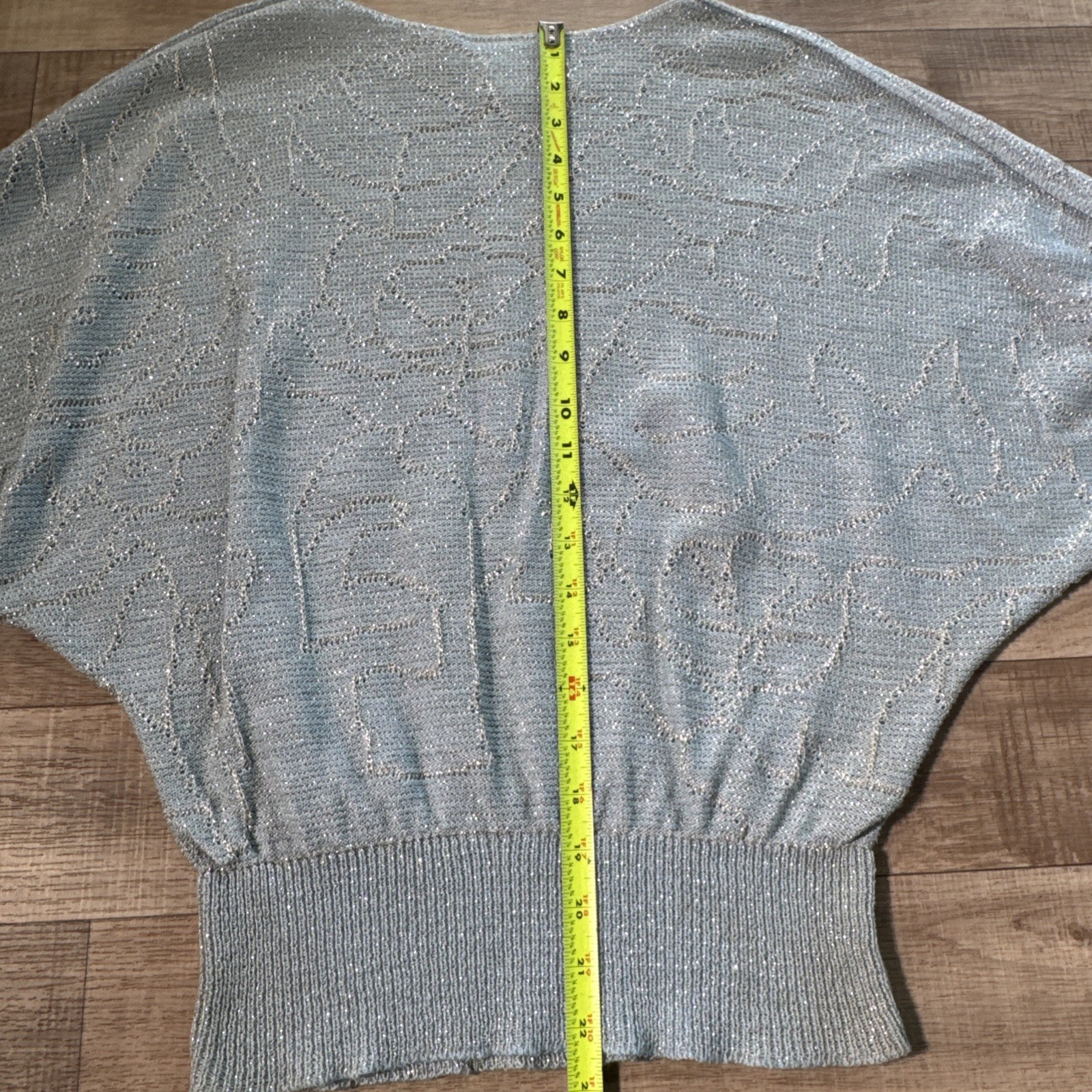 Vivanti Vintage 2 Piece Knit Set Dolman Blouse And Skirt Blue Glitter