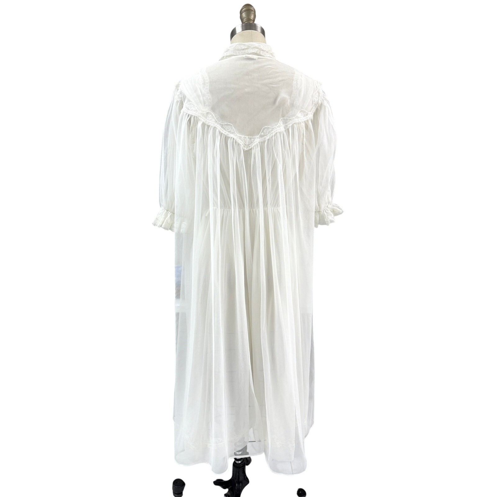 VTG 50s MCM Carillon Sheer Nylon Chiffon Nightgown_Robe White Bridal 36 Small