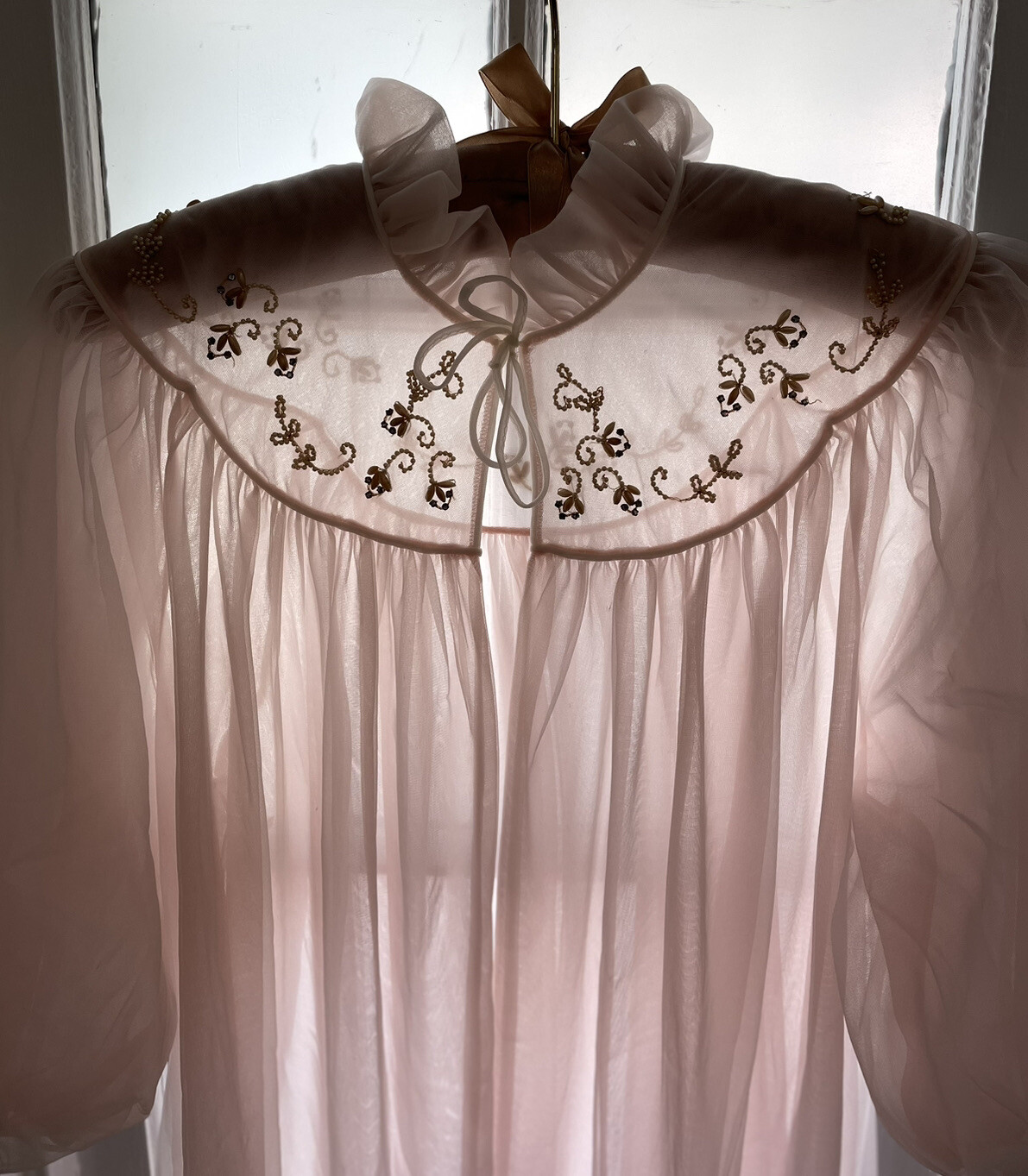 1950s Double Sheer Pink Robe Peignoir Carter’s DuPont Nylon SZ S