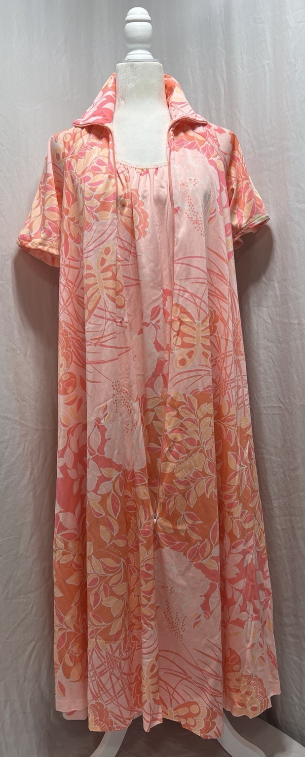 Vintage 70s Miss Elaine Mori Butterfly Floral Peignoir Set Nightgown Robe SZ SM