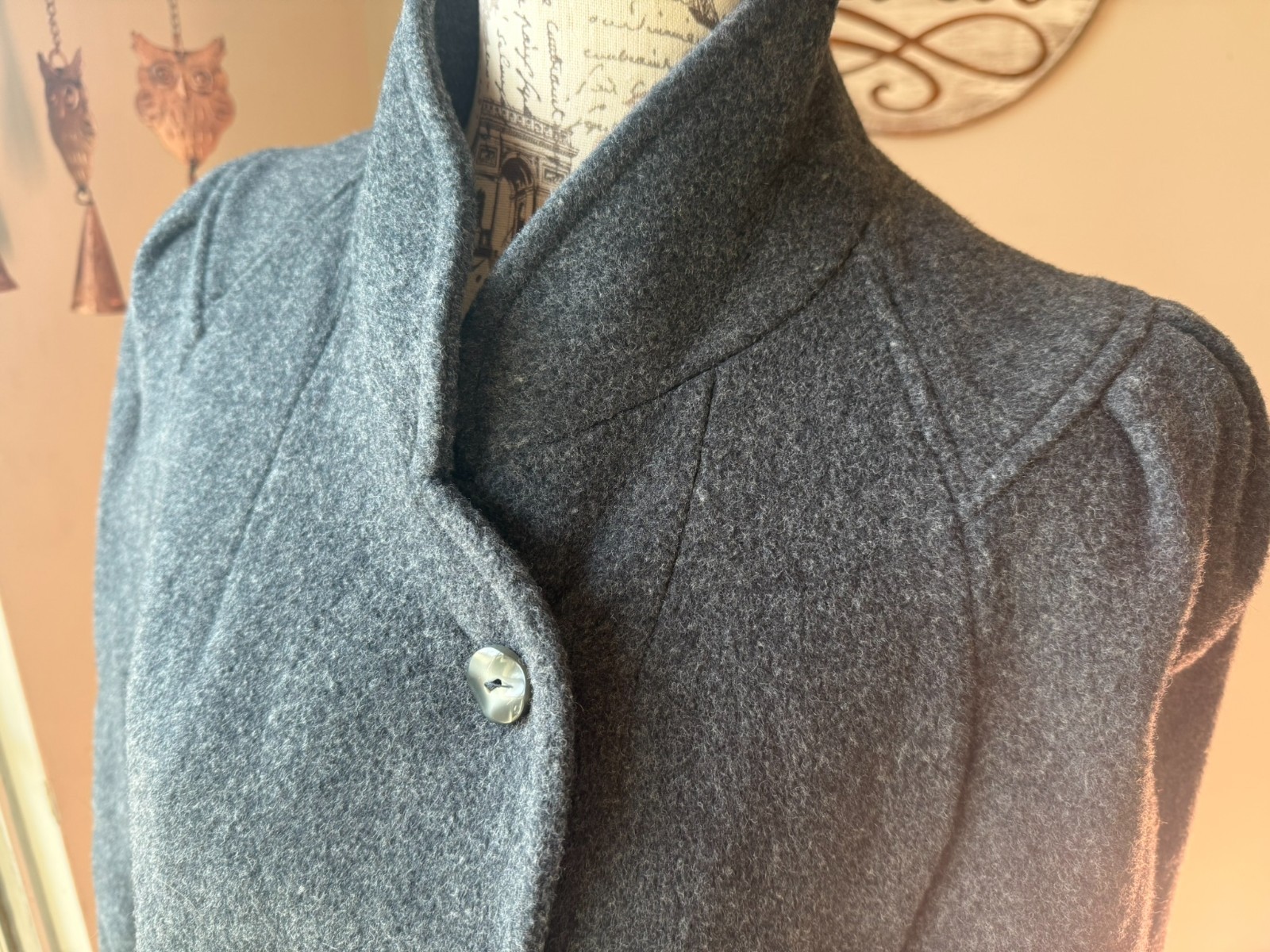 Vintage 80s 90s Gray Felted WOOL Coat FREDDI GAIL Long Double Breasted PREPPY M