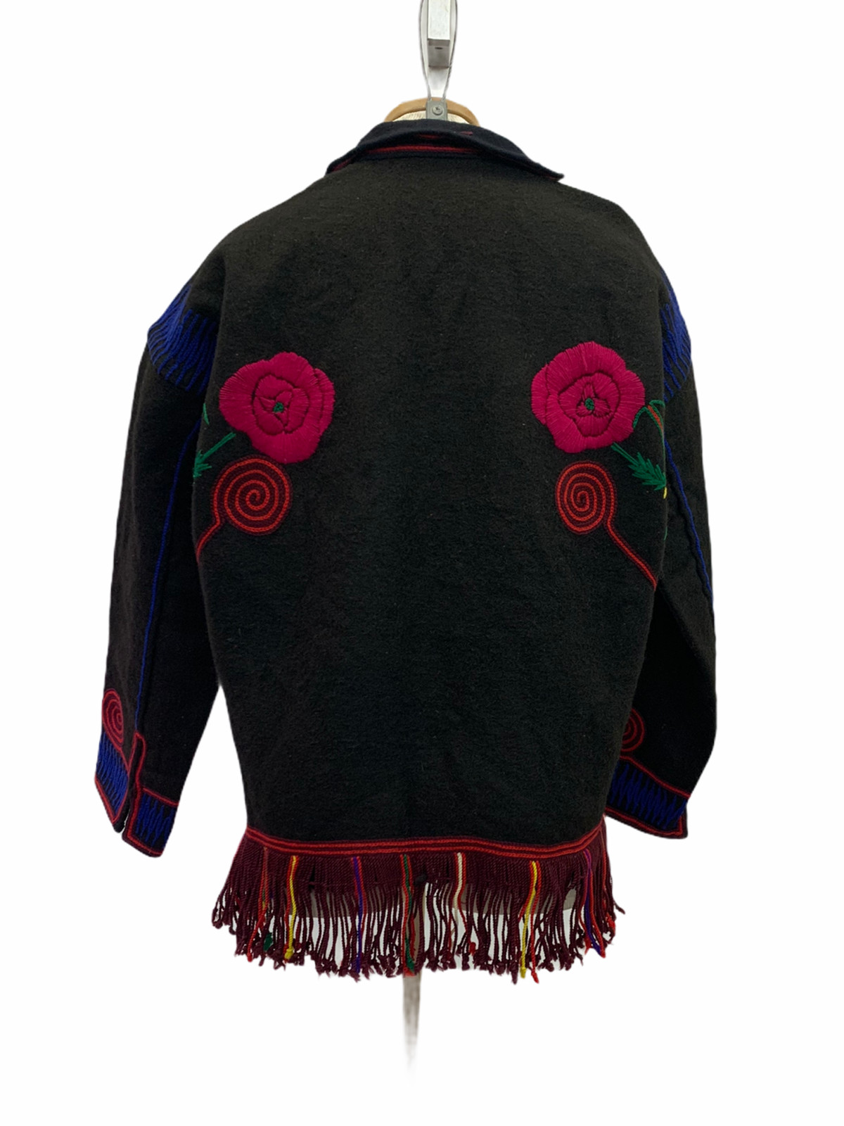 Vintage VTG 1960s 1970s Wool Black Floral Embroidered Jacket Coat