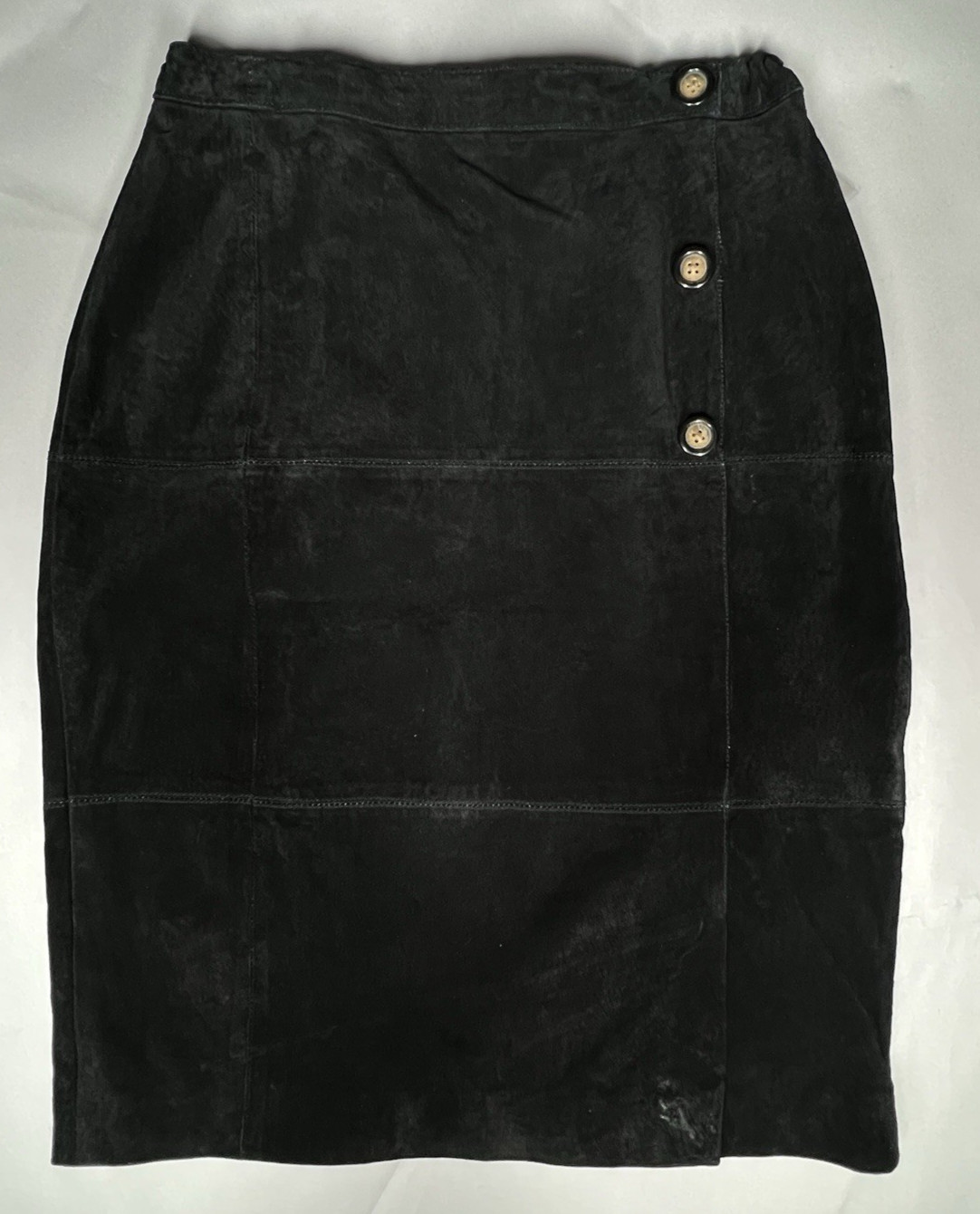 Vintage NWT Black Suede Leather Midi Pencil Skirt Size Medium 8 10
