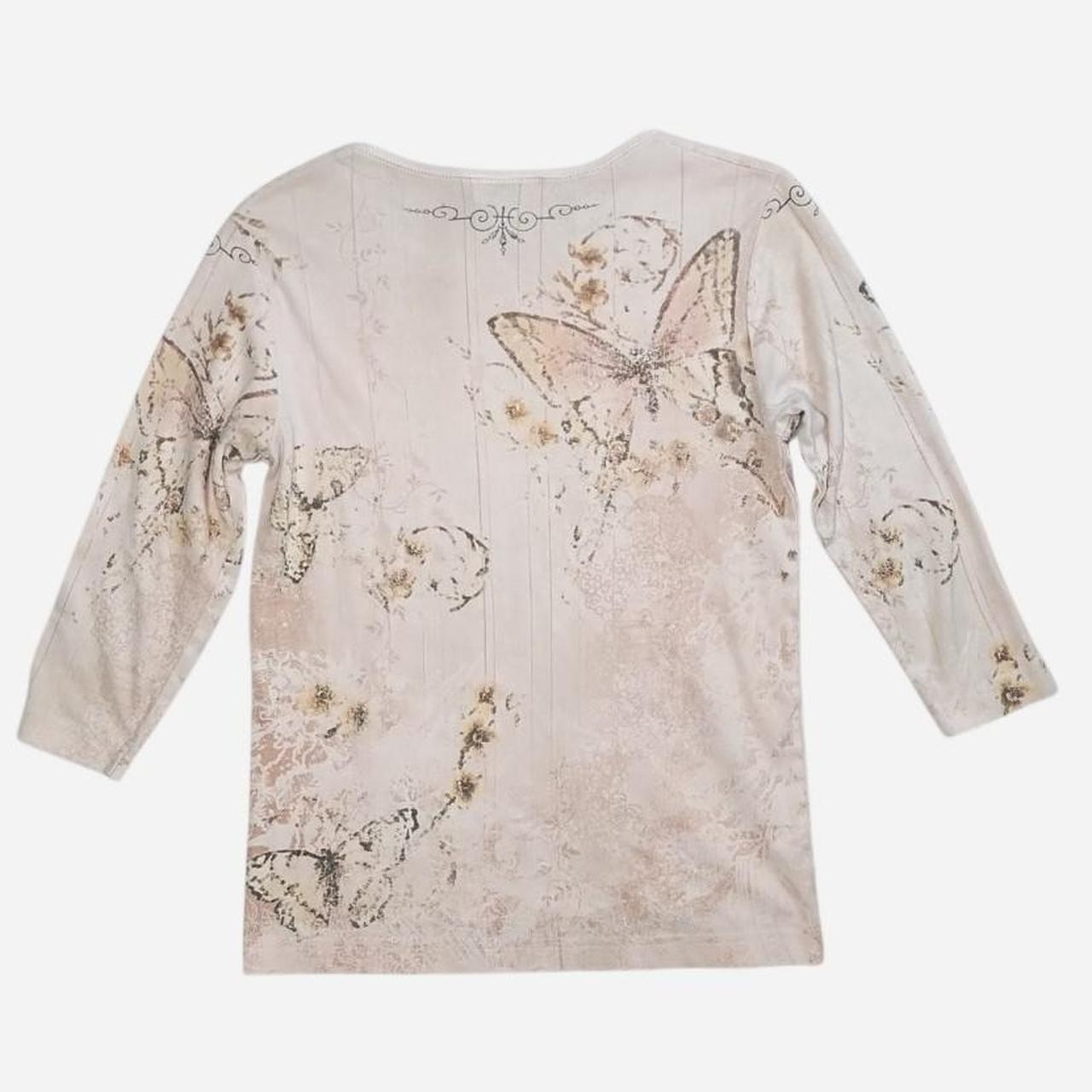 vintage y2k french art nouveau tee butterfly rhinestone rose aop whimsical sz s