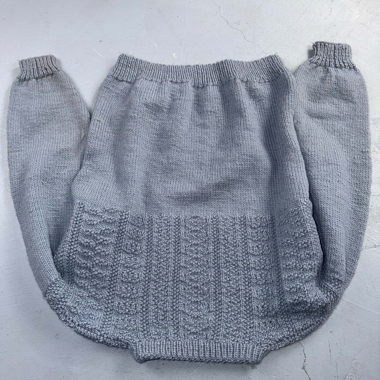 VTG Blue Knitted Isle Sweater Pullover Handmade Knit 60s 70s Grandma core Chic