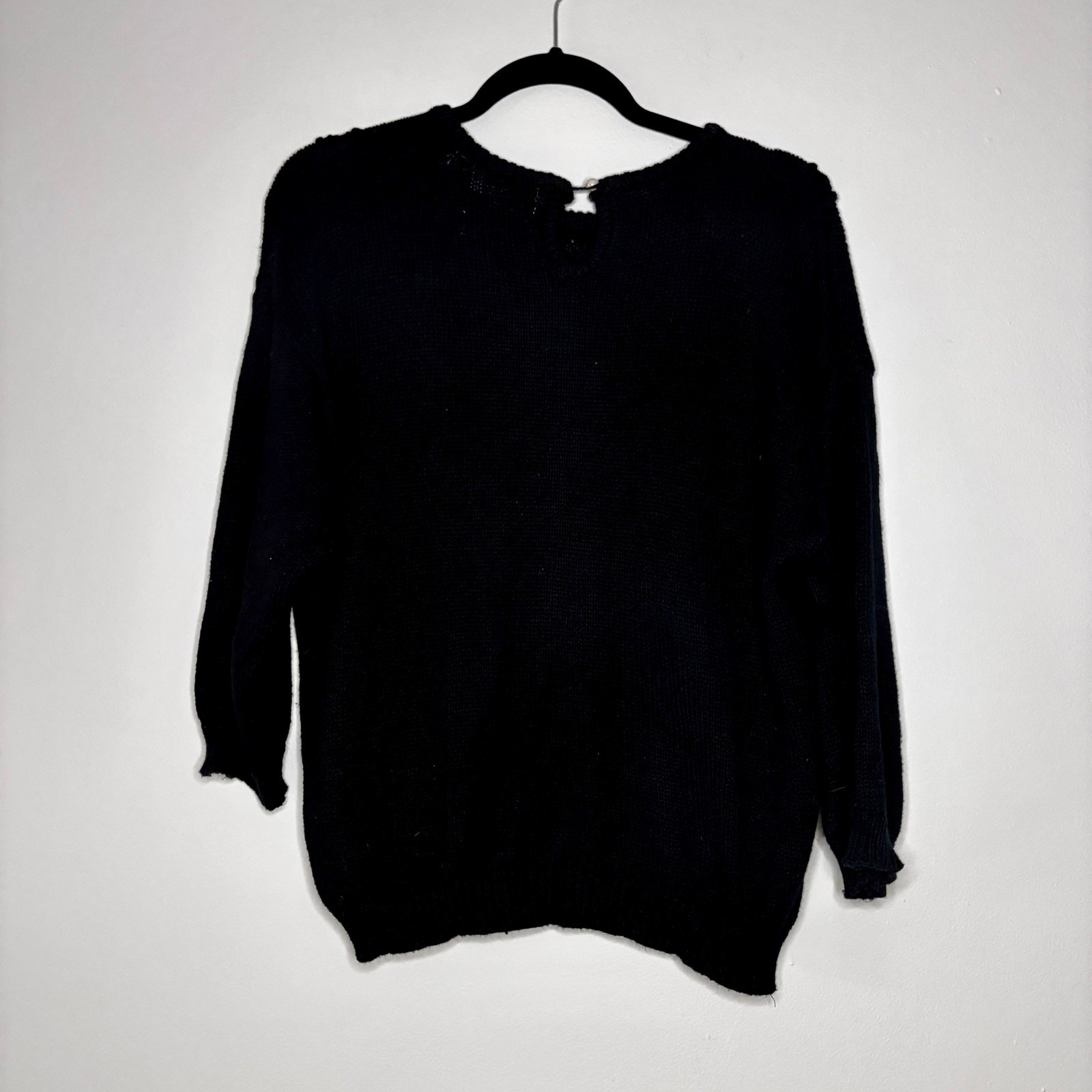 Vintage 1980s Shenanigans Black Sweater Appliqué Embroidery Beaded Mod Large