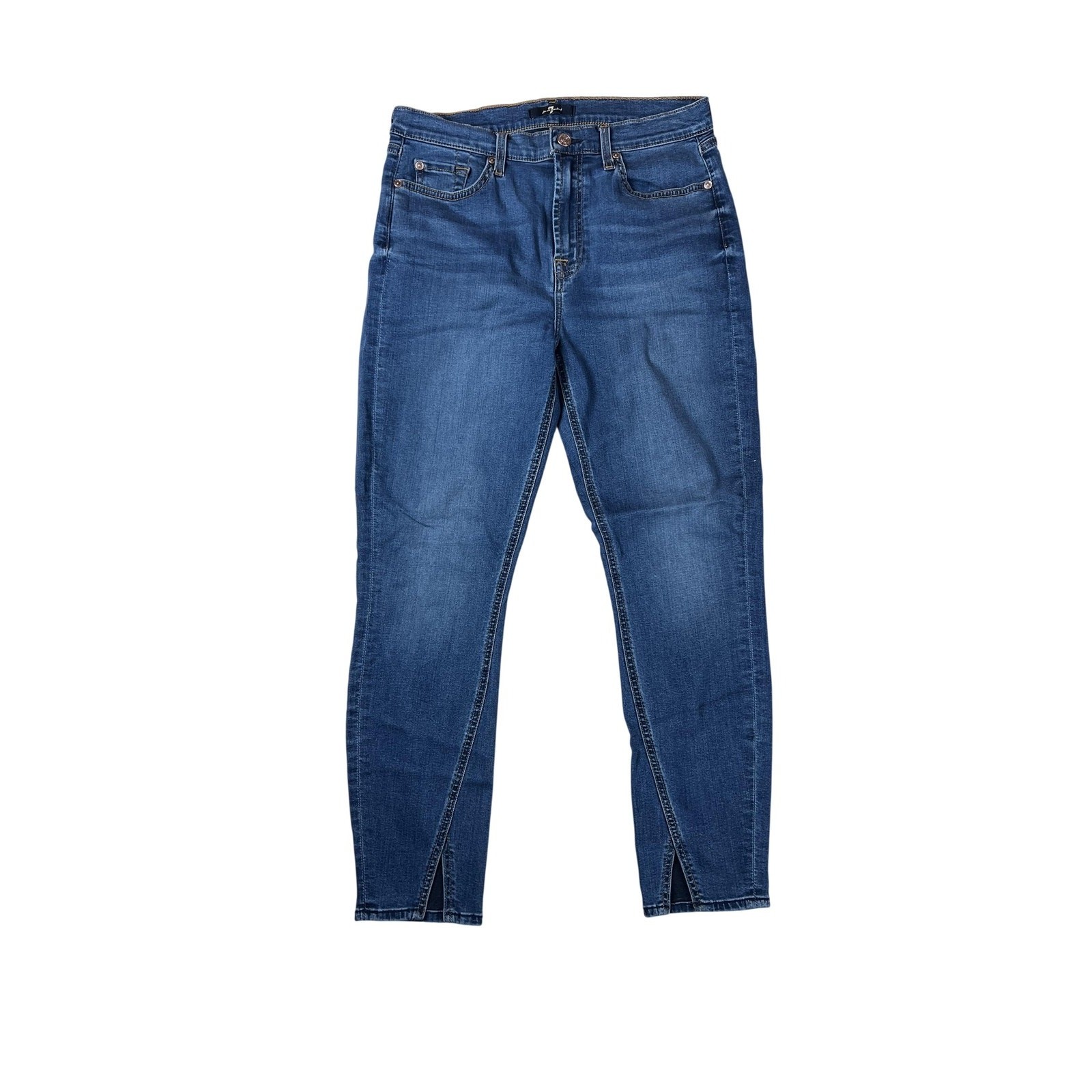 7 For All Mankind Jeans Womens 30 Blue Slim Skinny Ankle Split Hem Denim