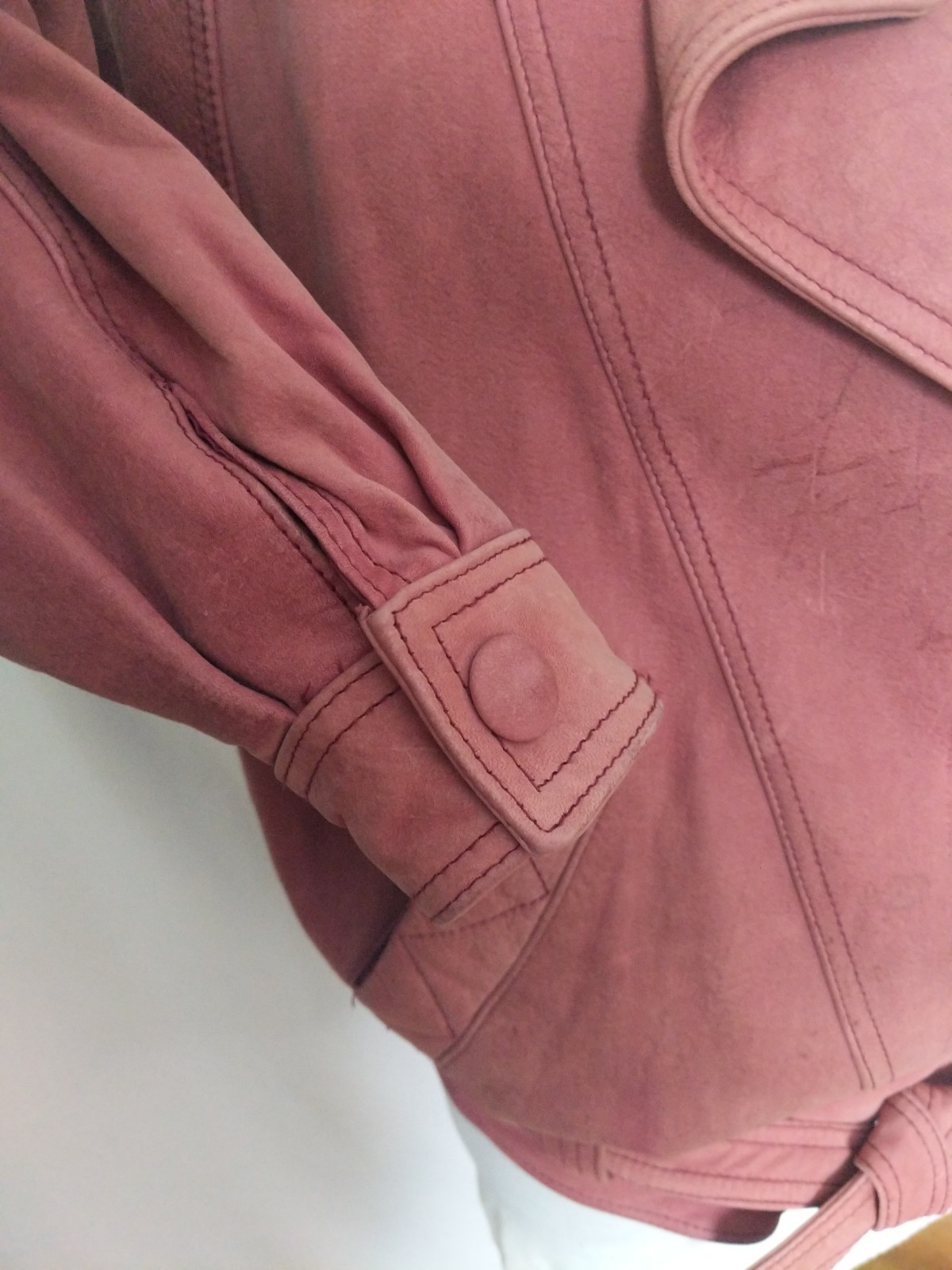 Vintage Maggie Lawrence Rose Pink Mauve Belted Leather Jacket Size Small EUC