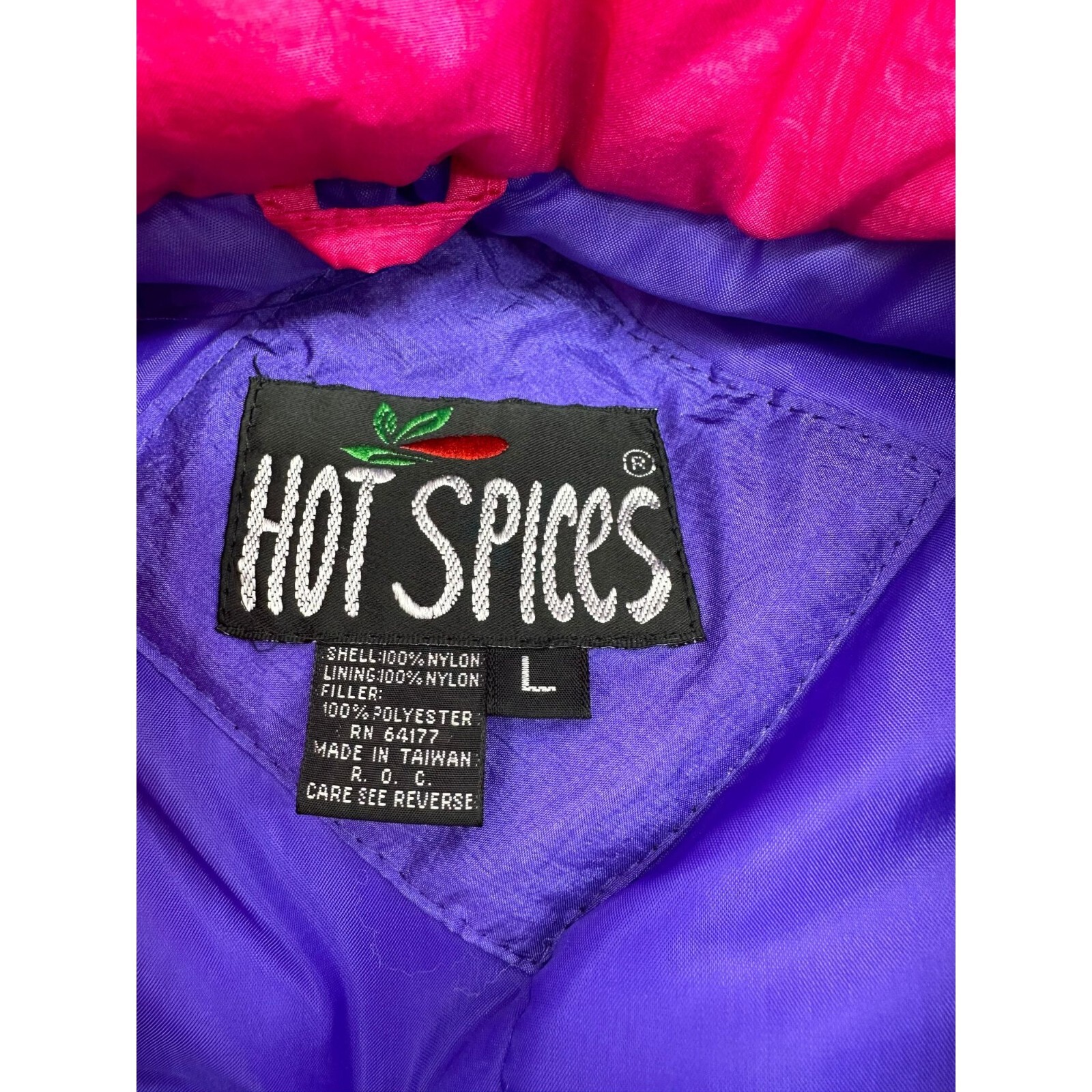 Vintage Puffer Coat Ski Jacket Puffy Color Block Pink Purple Black Large 1990s