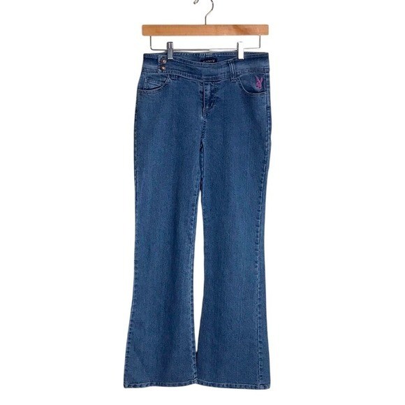 Playboy Bunny Jeans Size 5 Blue Flare Cut Vintage Y2K Embroidered