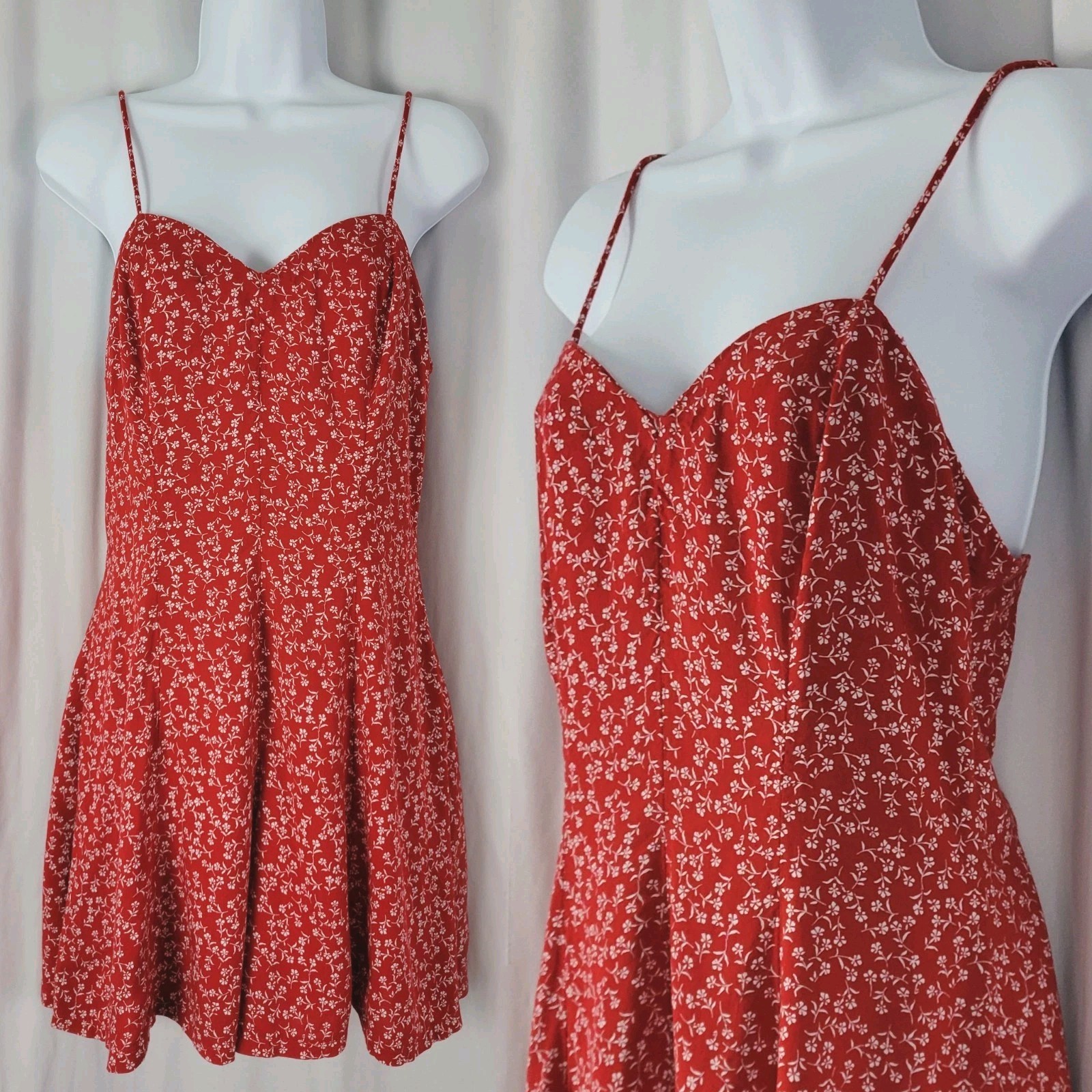 Vintage Blue Brand Red & White Floral Shorts Romper w Spaghetti Straps Size 7/8