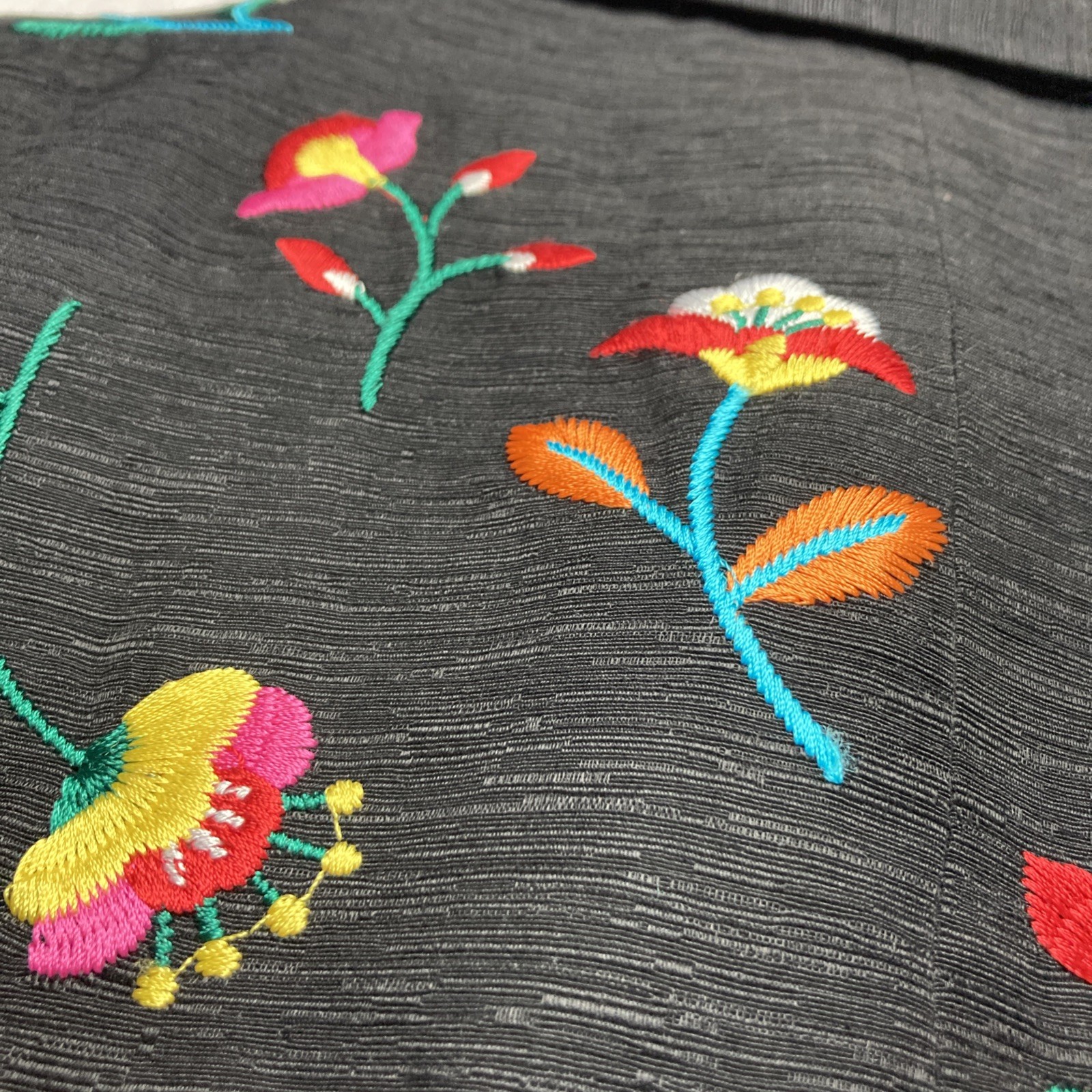 Silkland 3/4 Sleeve SZ LG Blazer Cardigan Lined Embroidered Beaded 100% Silk