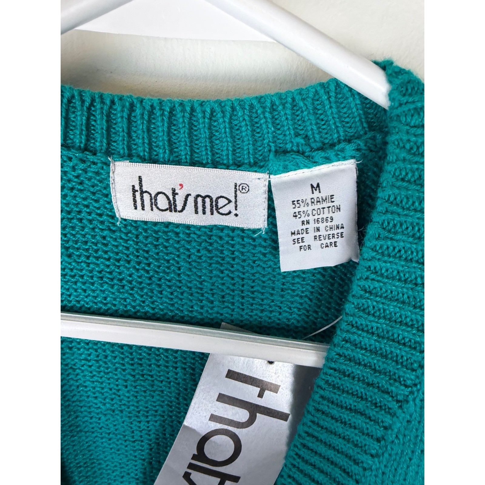NEW Vintage 90s Thats Me Sweater Vest Medium Teal Nautical Embroider Cable Knit