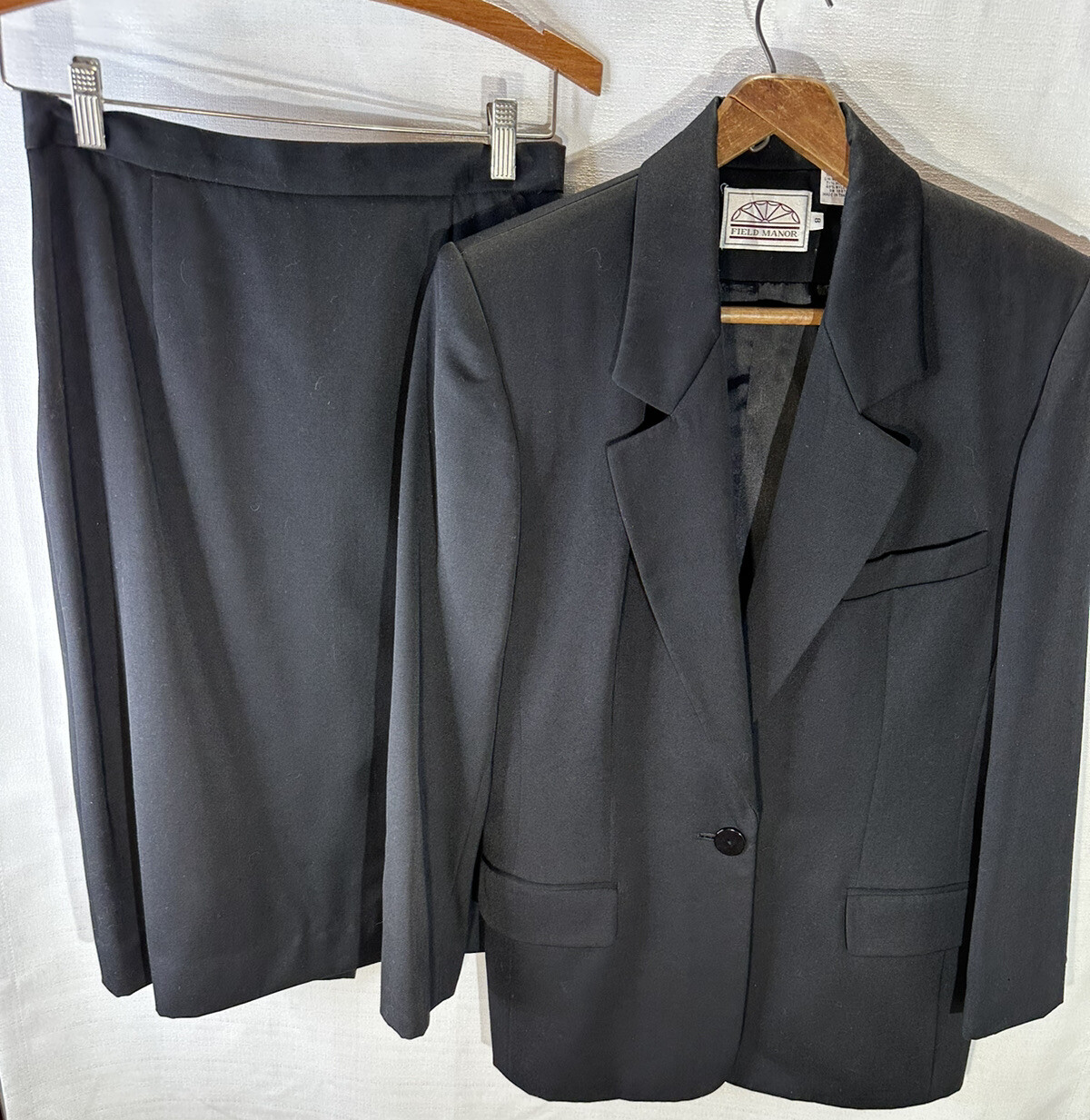 Vintage 100% Wool Blazer & Pencil Skirt Set Black Fully Lined Woman’s SZ-8