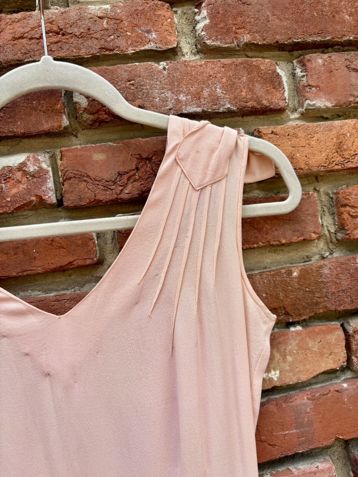 Antique Vintage 1930s Silk Rayon Pink & Brown Sleeveless Dress w/ Belt AS IS