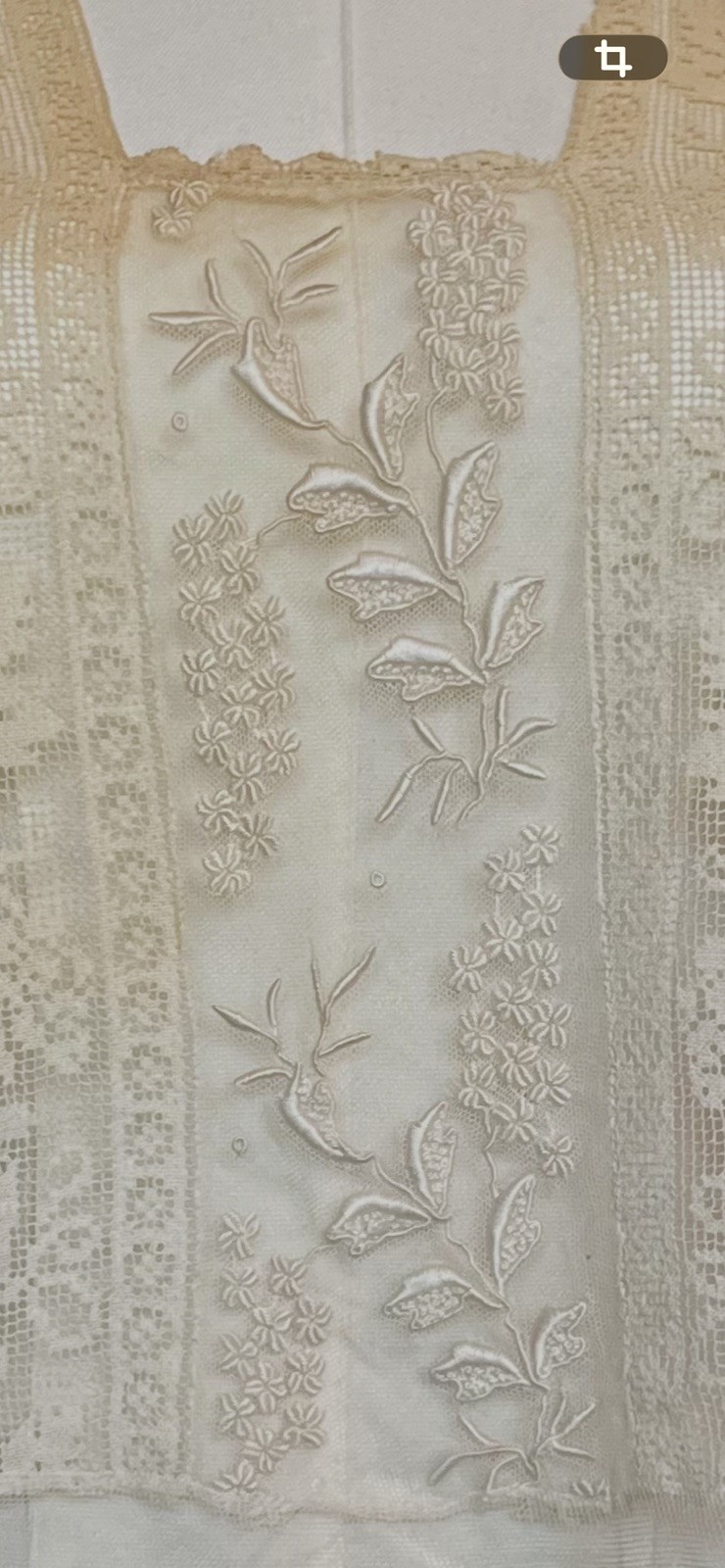 Antique Edwardian Sheer Net Camisole Lingerie Filet Lace French Knots Tulle S