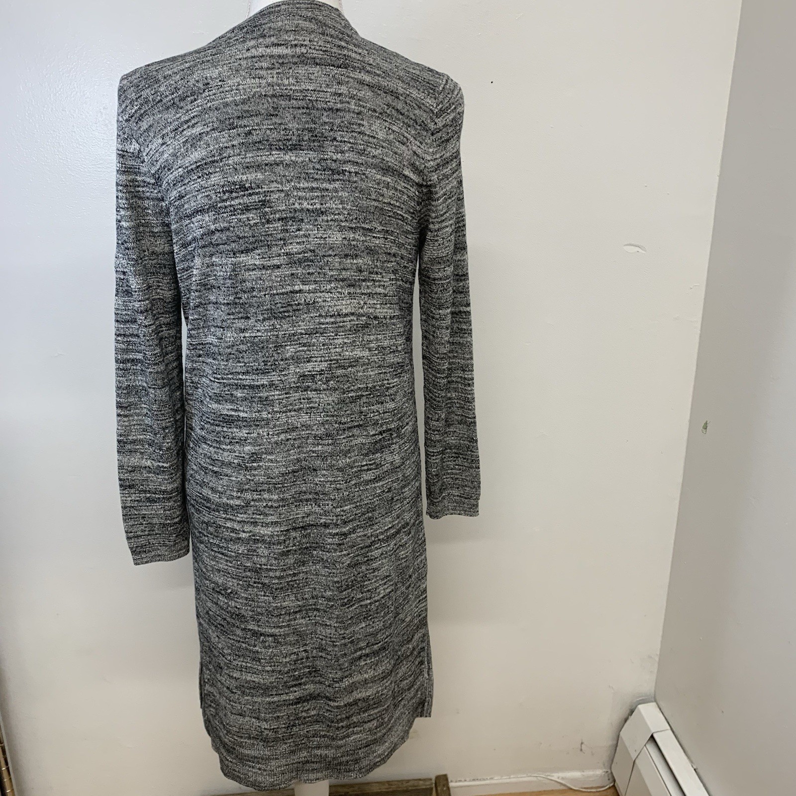 Talbots Long Line Cardigan Sweater Small Petite Heather Gray Stretch Cotton Blnd