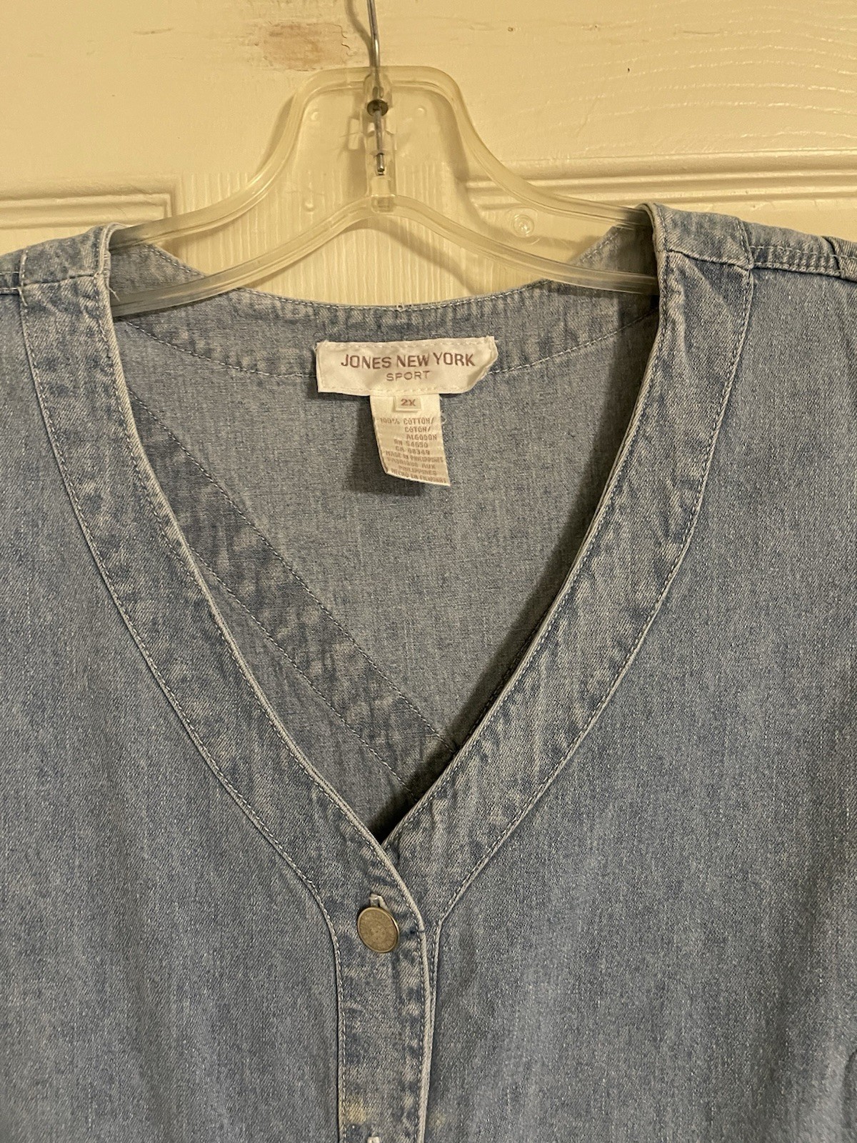 Vtg Y2K Jones New York Sport Shirt Dress Women’s Plus Sx 2X Maxi Lt Blue Denim