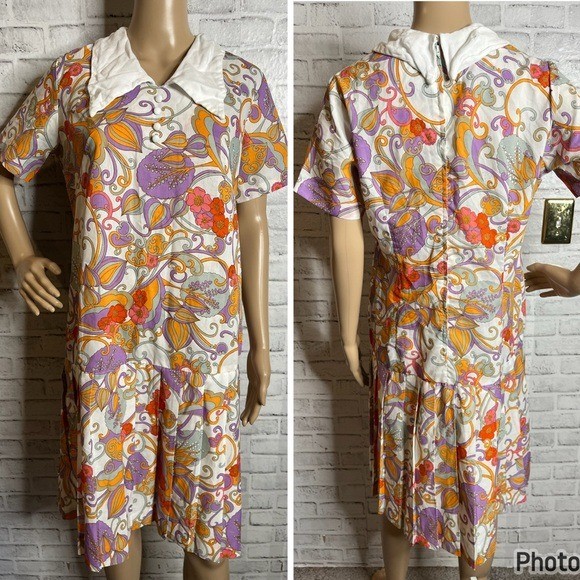 Rawson square Bahamas vintage 60s mod drop waist paisley dress L