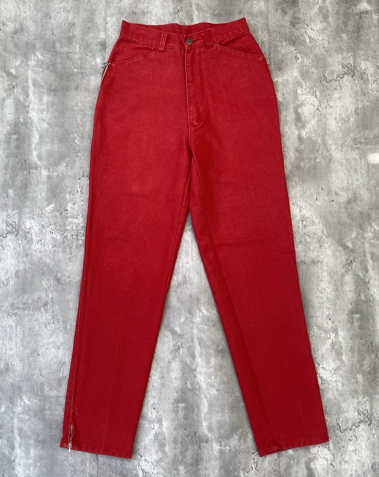 vintage 80s 90s MATCHES HIGH WAIST TAPERED LEG red jeans denim Womens 9 zipper