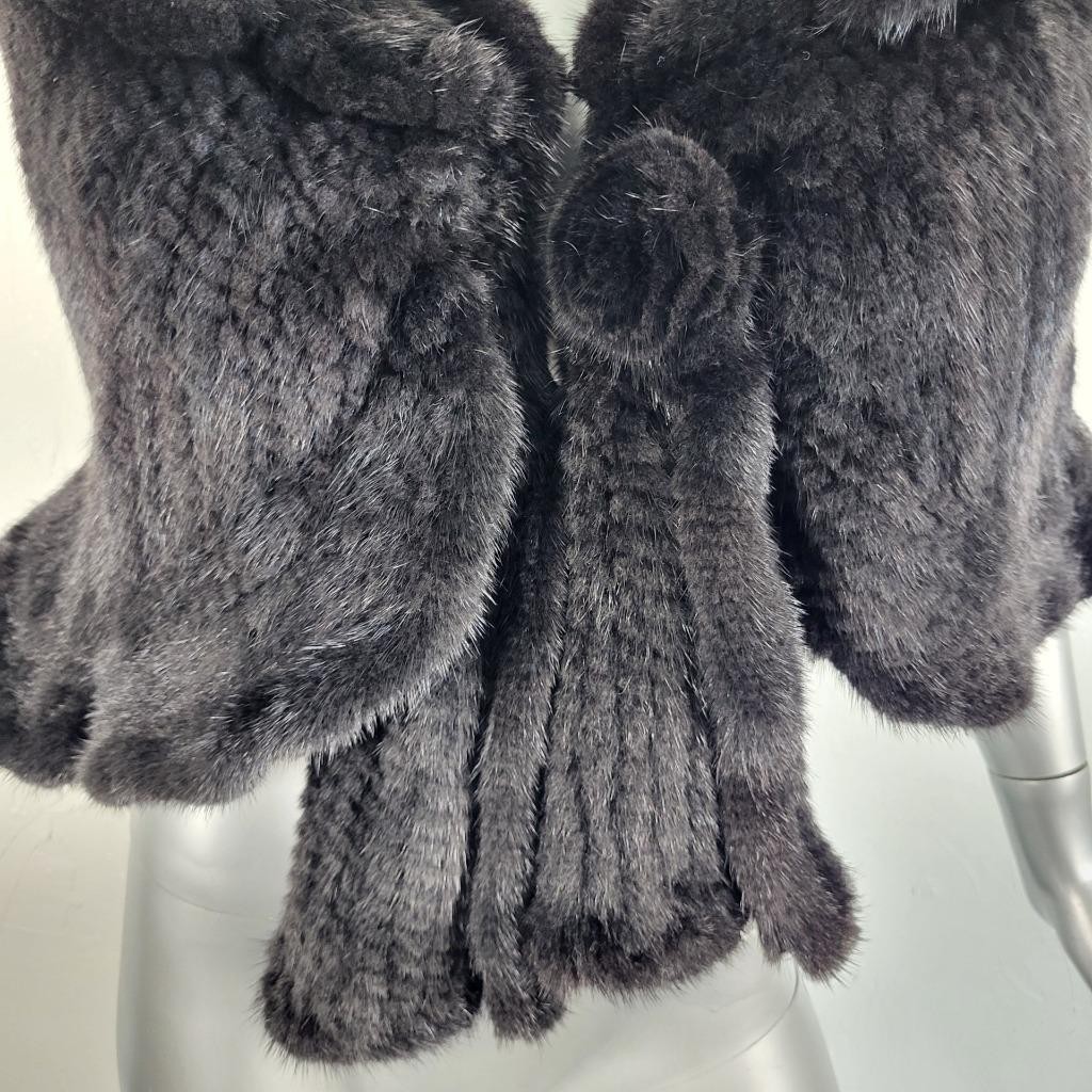 SAKOWITZ~S/M/L~VINTAGE BLACK KNITTED GENUINE REAL MINK FUR STOLE WRAP CAPE COAT