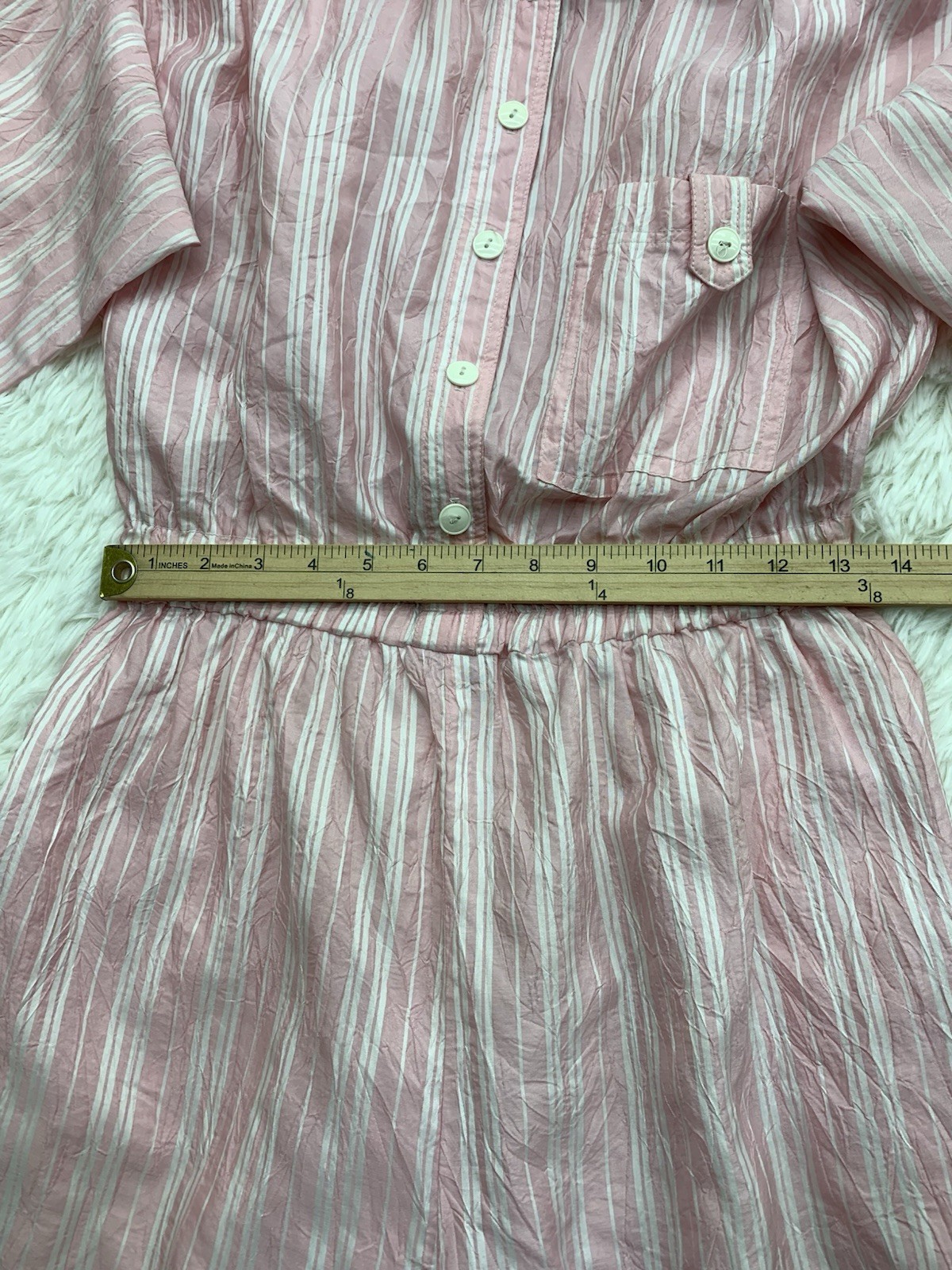 Vintage L Rothschild San Francisco Pink Striped Jumpsuit Pockets Collared Sz 12