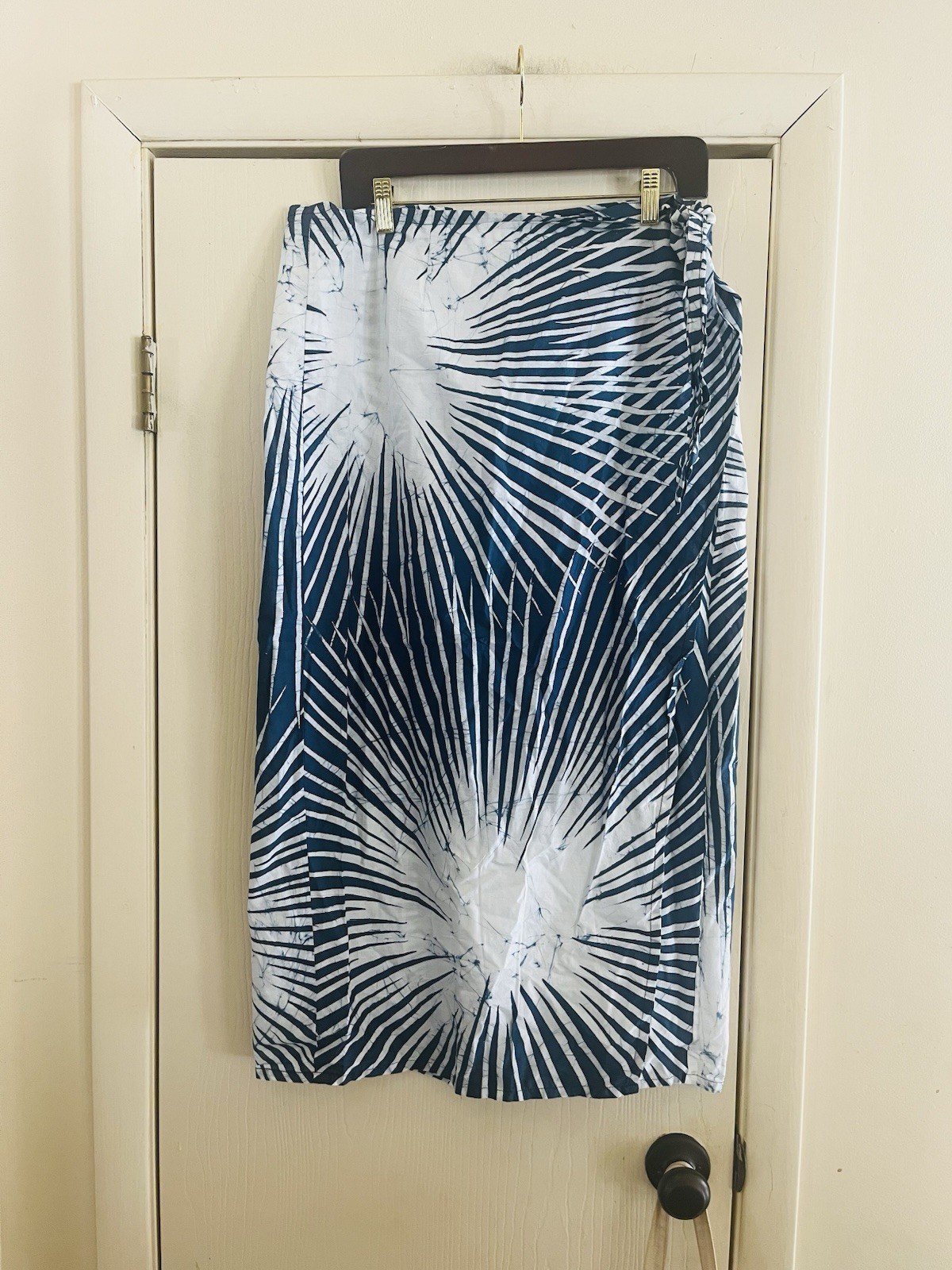 VTG 90s Ikat Block Print Hand Dyed Batik Cotton Wrap Beach Skirt S/M