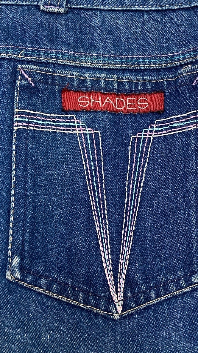 Vintage 1970s high waist jeans 28 31 blue denim cotton SHADES straight leg
